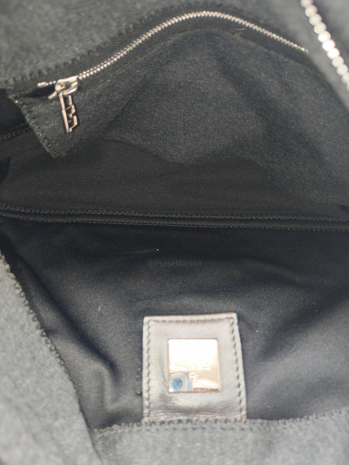 Fendi Zucca FF Baguette Shoulder Bag in Black Fabric and Black/Silver Hardware