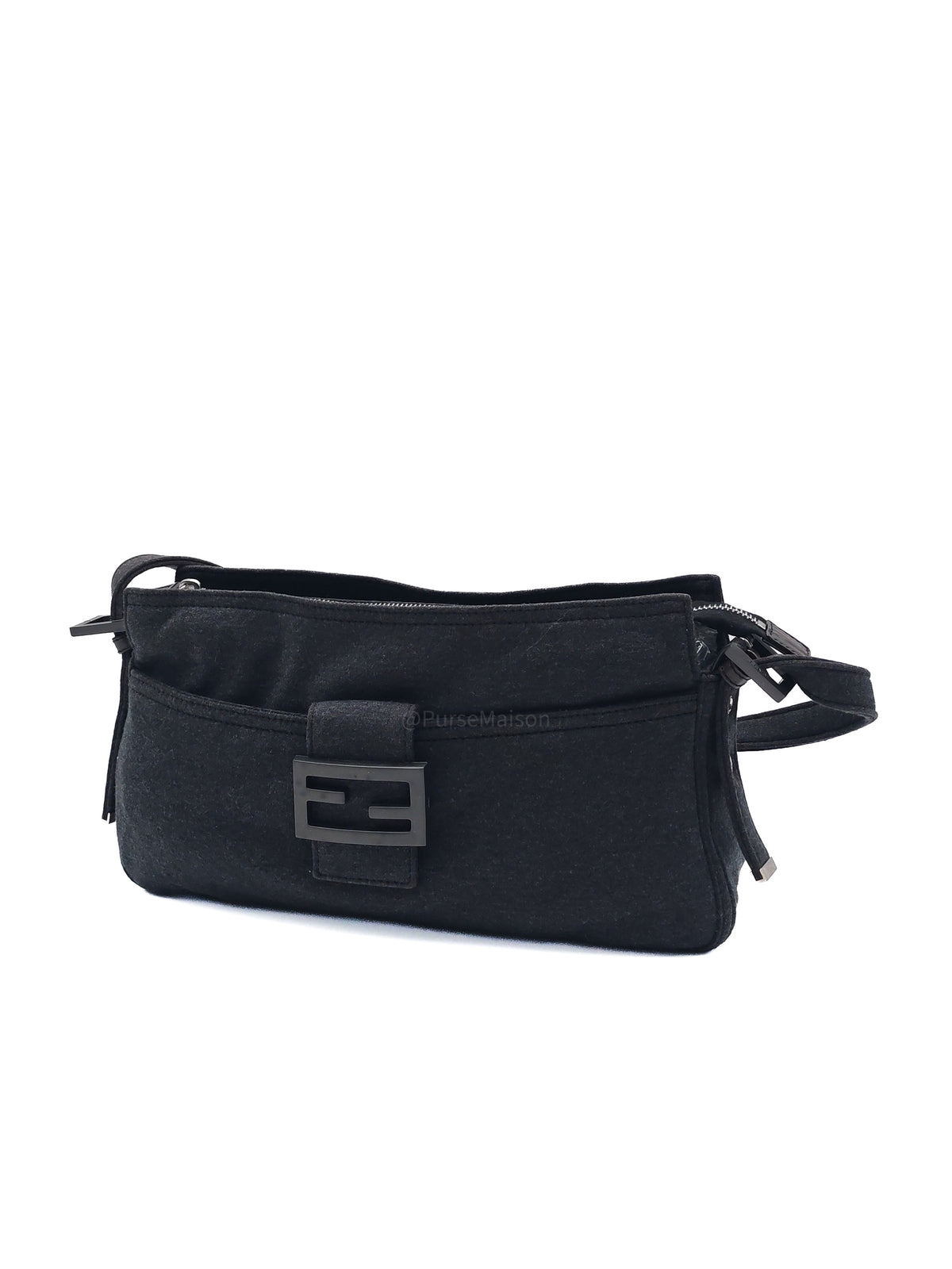 Fendi Zucca FF Baguette Shoulder Bag in Black Fabric and Black/Silver Hardware