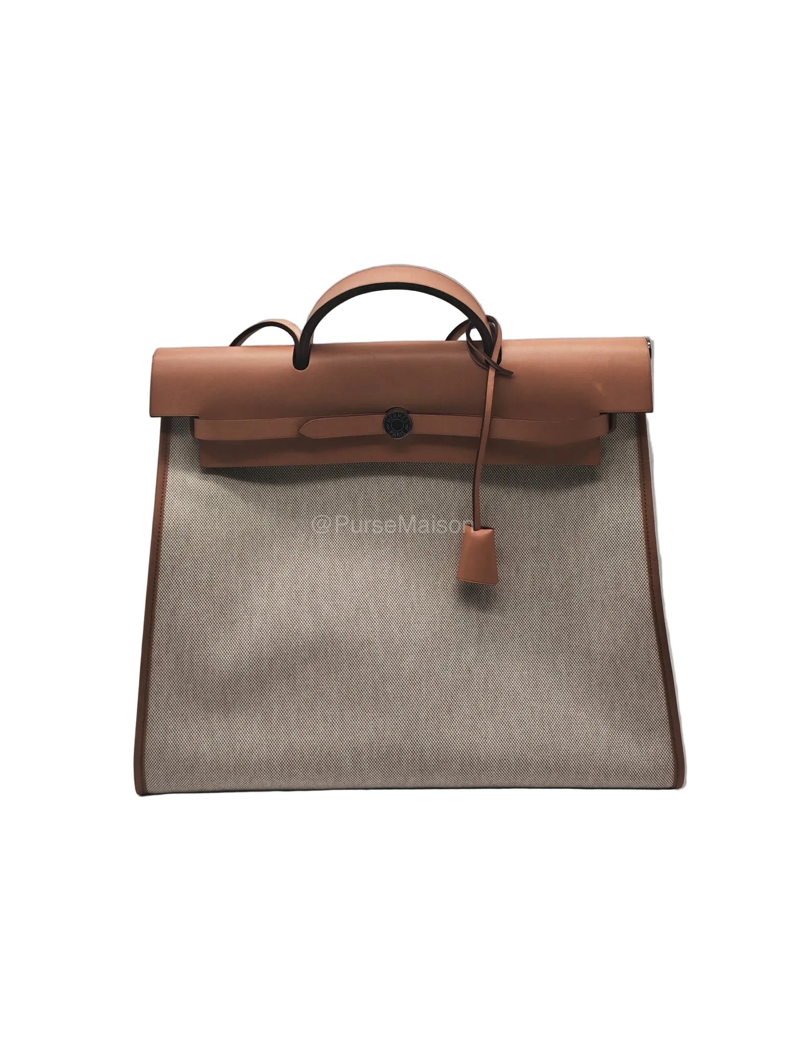 Hermes Herbag Messenger 39 in Beige Canvas Palladium Hardware Stamp Square N(2010)