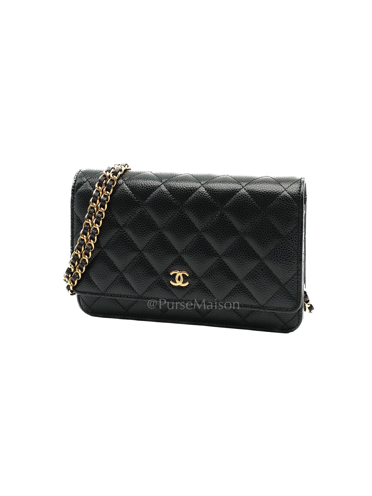 Chanel Classic Wallet on Chain in Black Quilted Caviar Leather and Gold Hardware Microchip