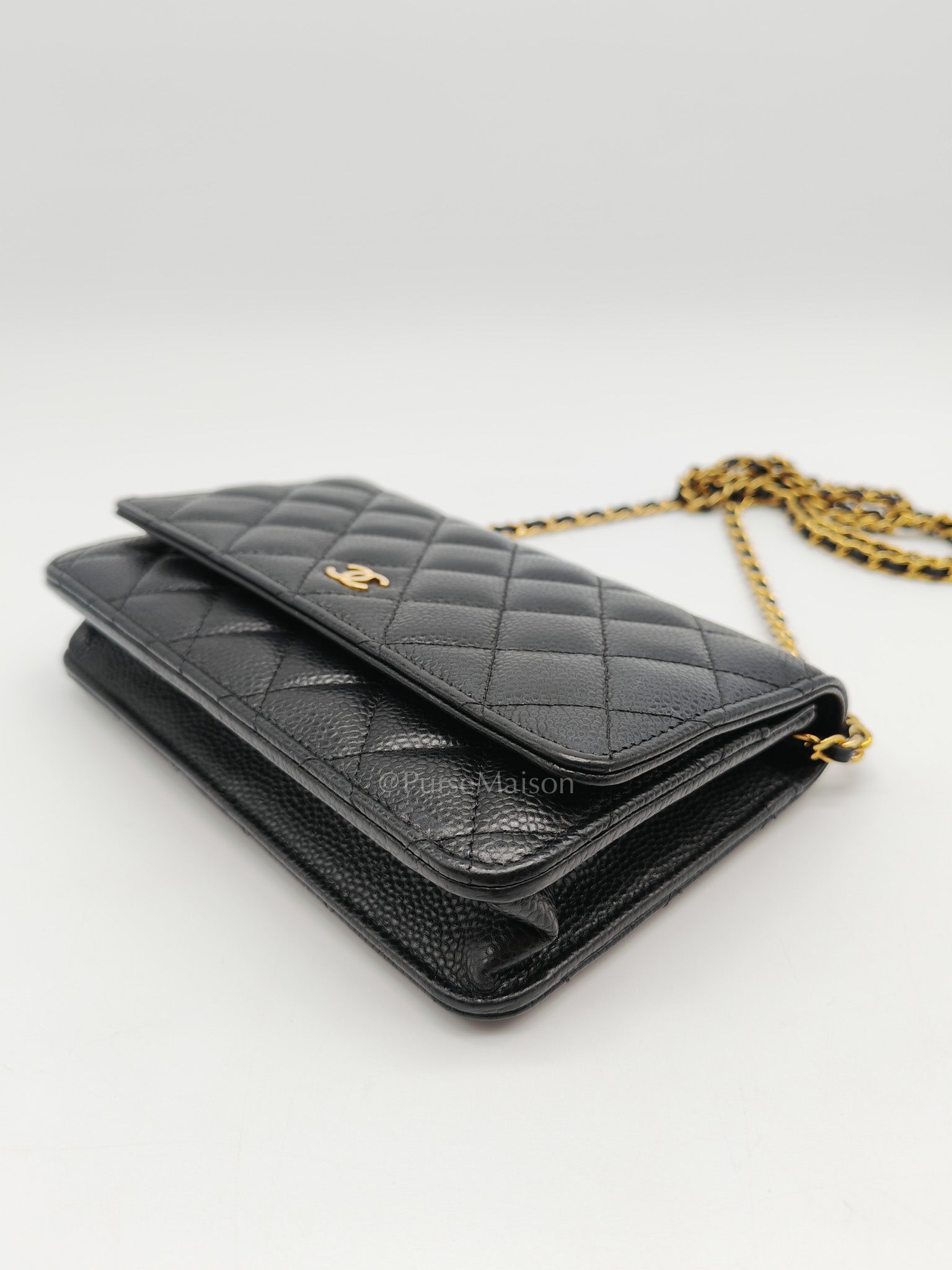 Chanel Classic Wallet on Chain in Black Quilted Caviar Leather and Gold Hardware Microchip