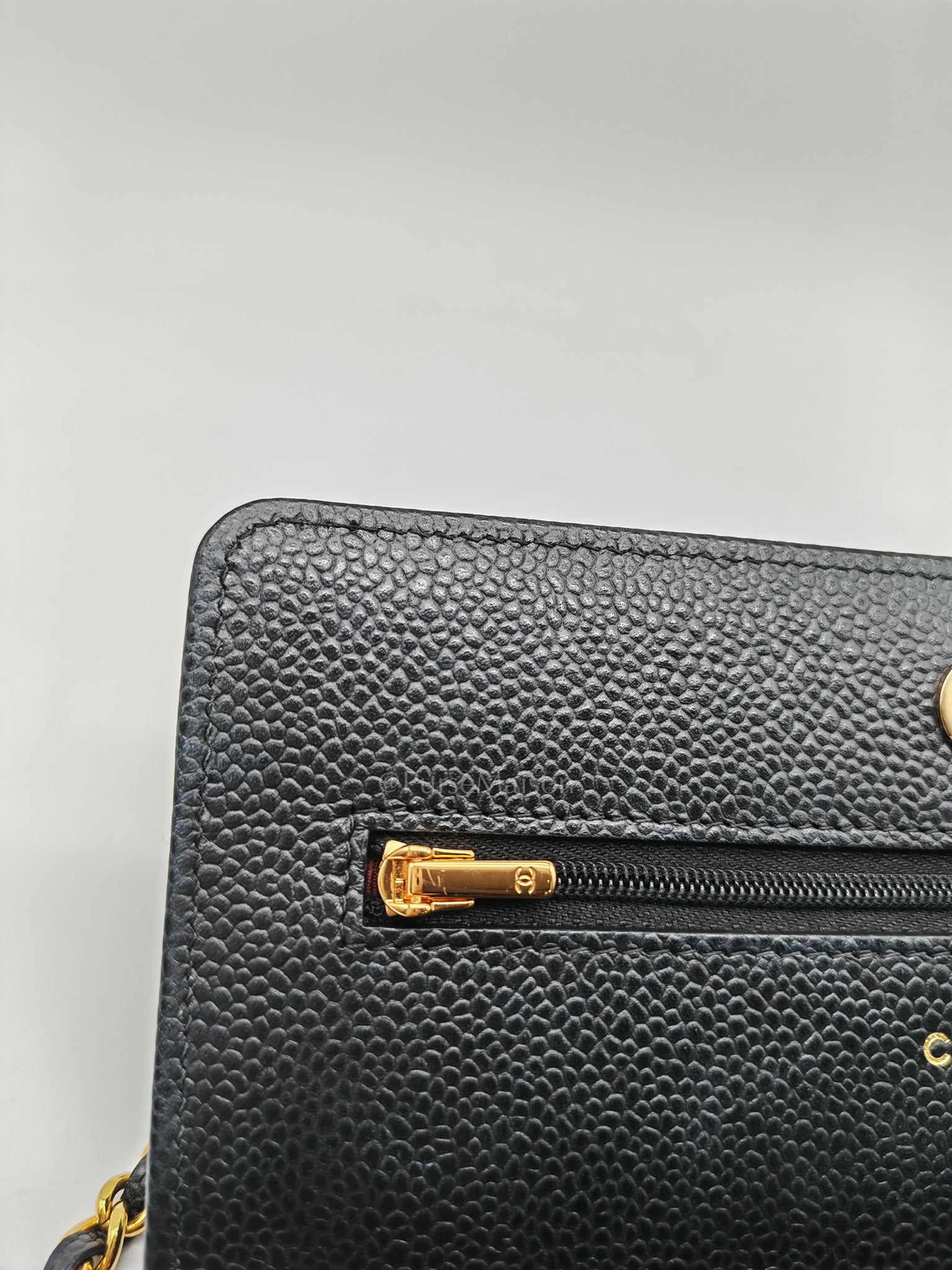 Chanel Classic Wallet on Chain in Black Quilted Caviar Leather and Gold Hardware Microchip
