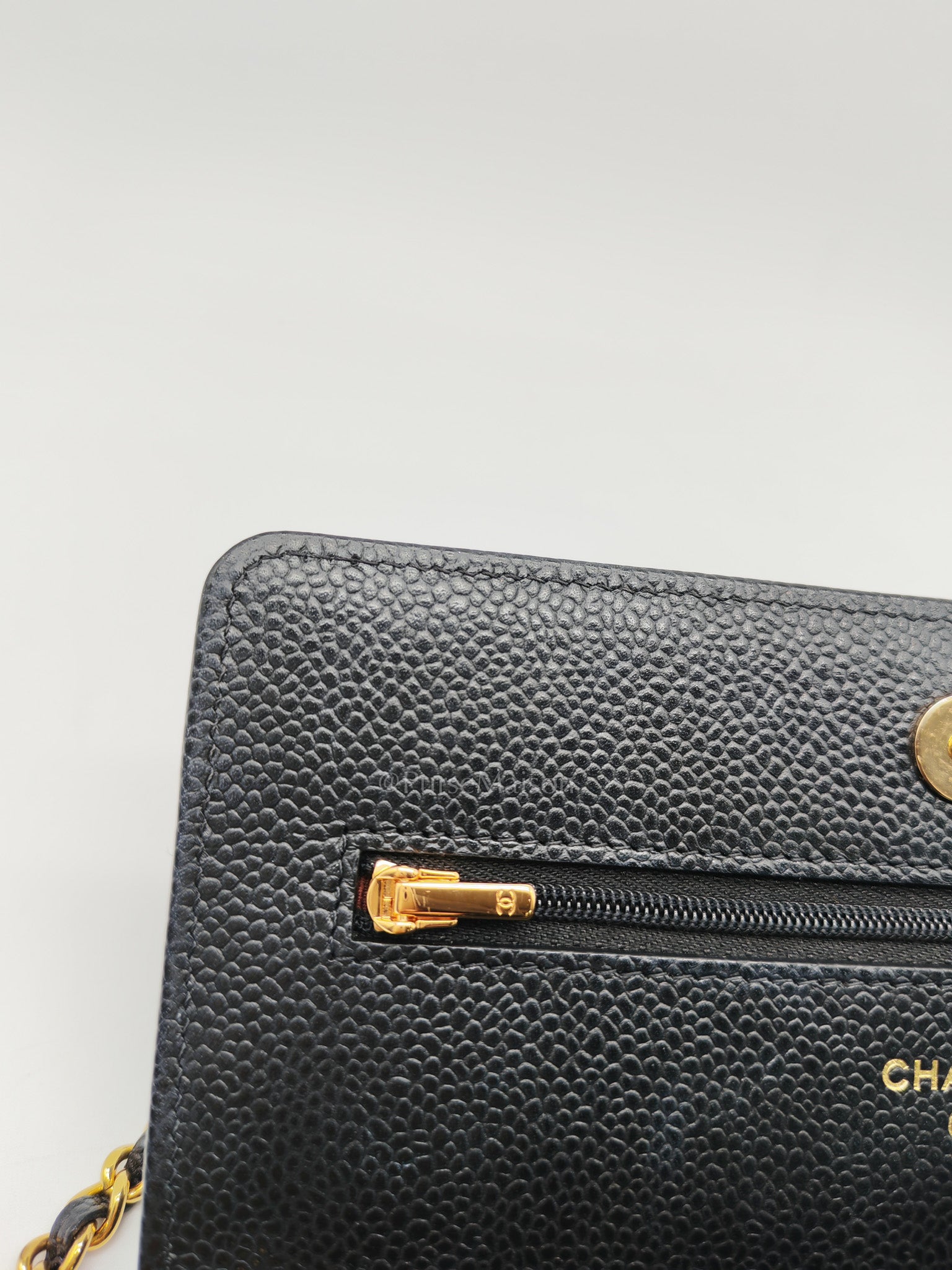 Chanel Classic Wallet on Chain in Black Quilted Caviar Leather and Gold Hardware Microchip