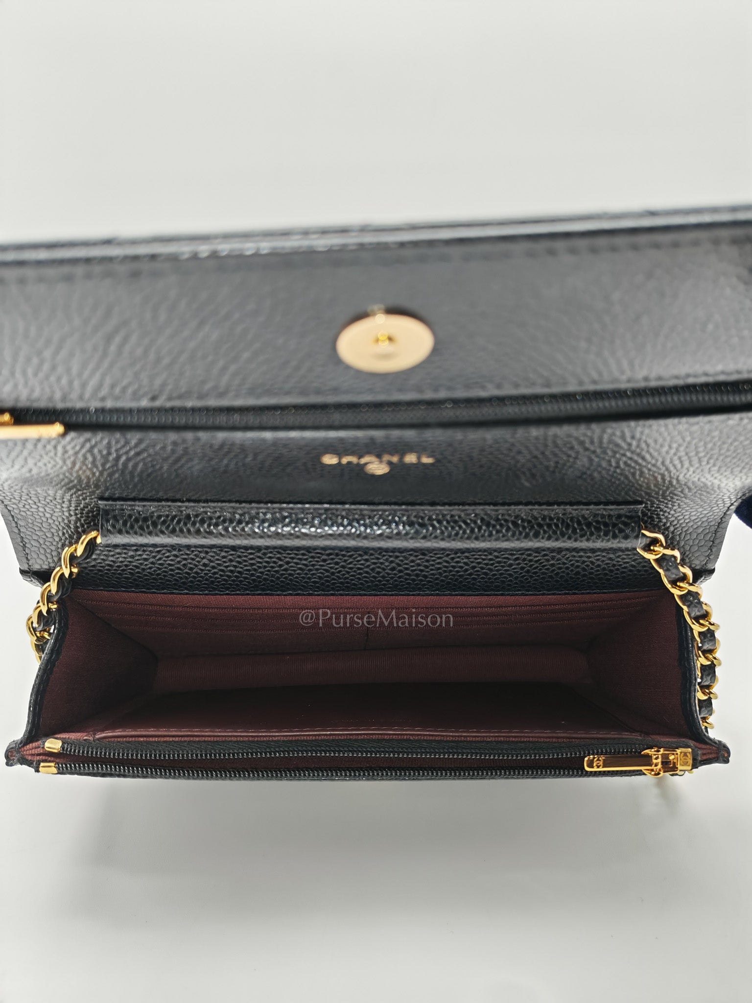 Chanel Classic Wallet on Chain in Black Quilted Caviar Leather and Gold Hardware Microchip