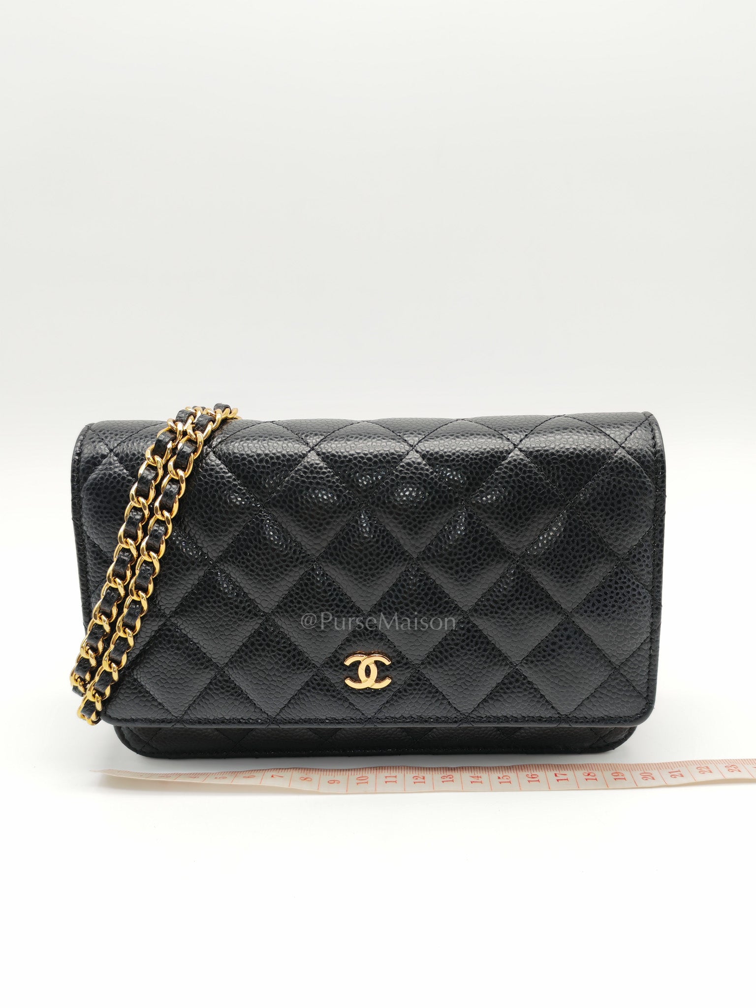 Chanel Classic Wallet on Chain in Black Quilted Caviar Leather and Gold Hardware Microchip