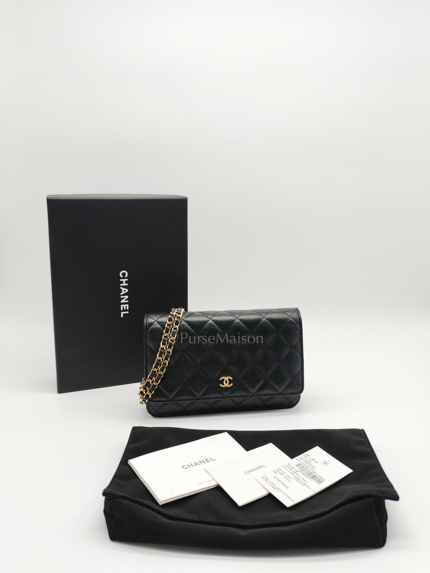Chanel Classic Wallet on Chain in Black Quilted Caviar Leather and Gold Hardware Microchip