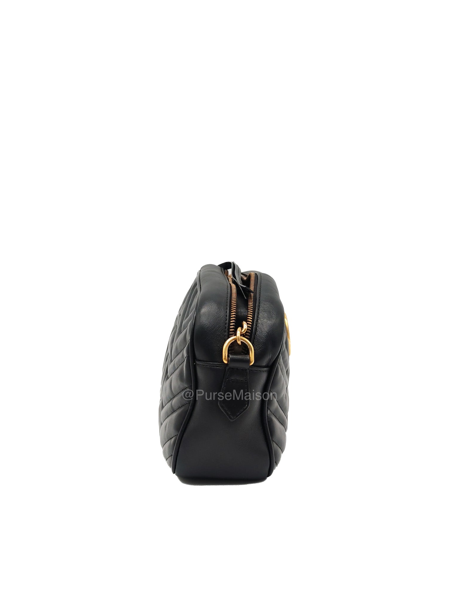 Gucci GG Small Camera Bag in Black Cheveron Quilted Matelasse Leather and Gold Hardware