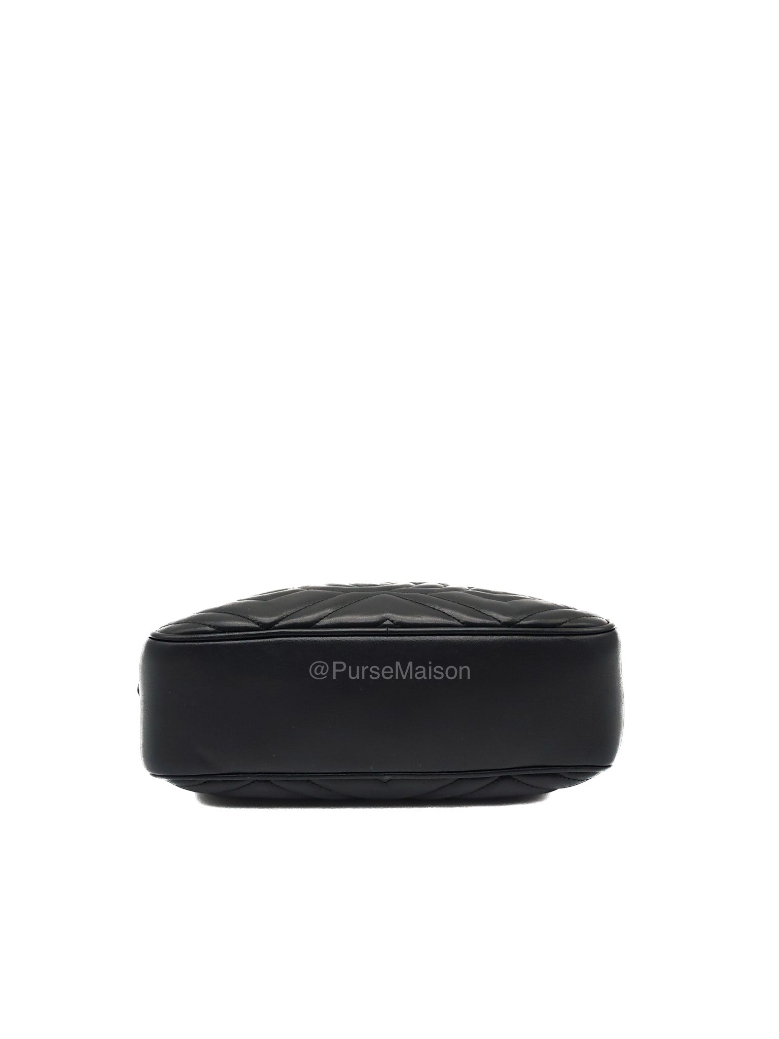 Gucci GG Small Camera Bag in Black Cheveron Quilted Matelasse Leather and Gold Hardware