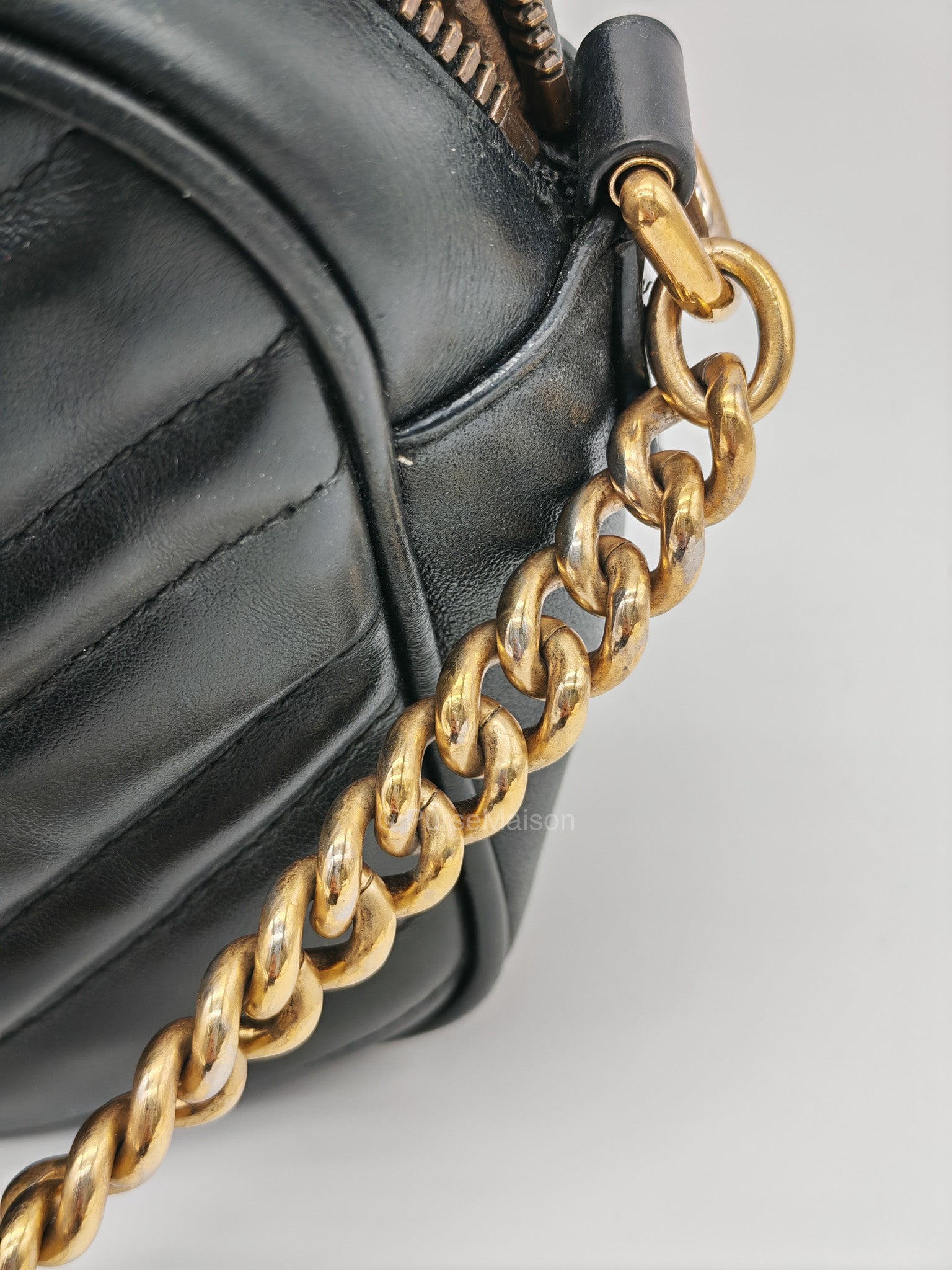 Gucci GG Small Camera Bag in Black Cheveron Quilted Matelasse Leather and Gold Hardware
