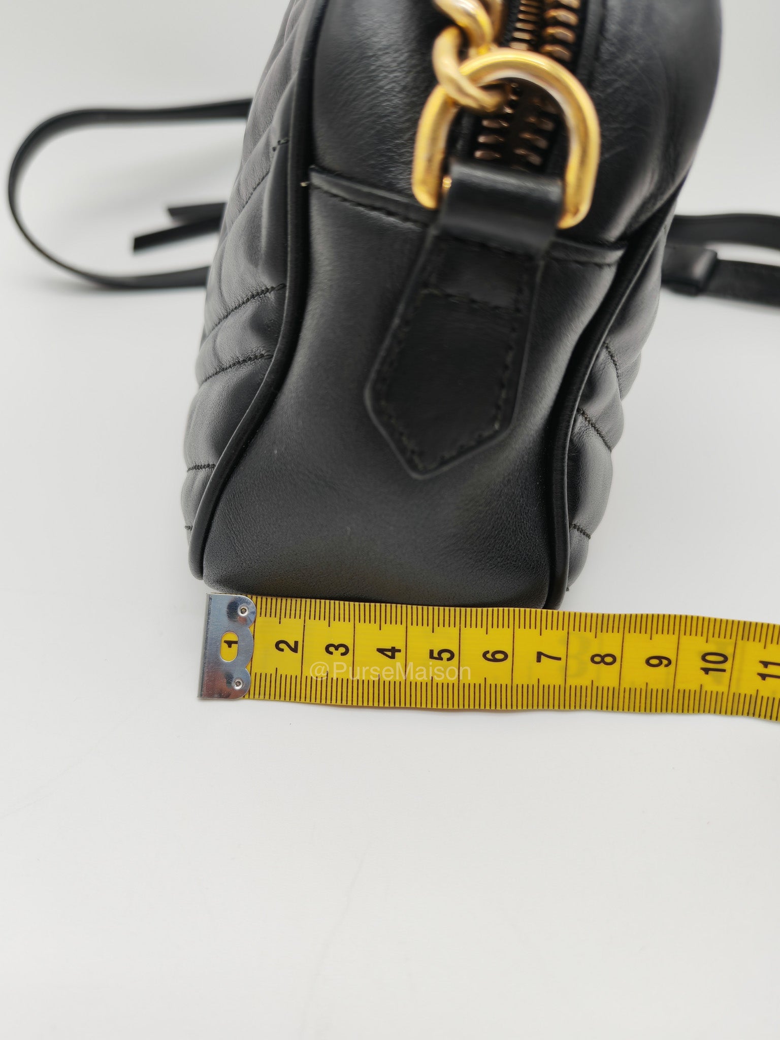 Gucci GG Small Camera Bag in Black Cheveron Quilted Matelasse Leather and Gold Hardware
