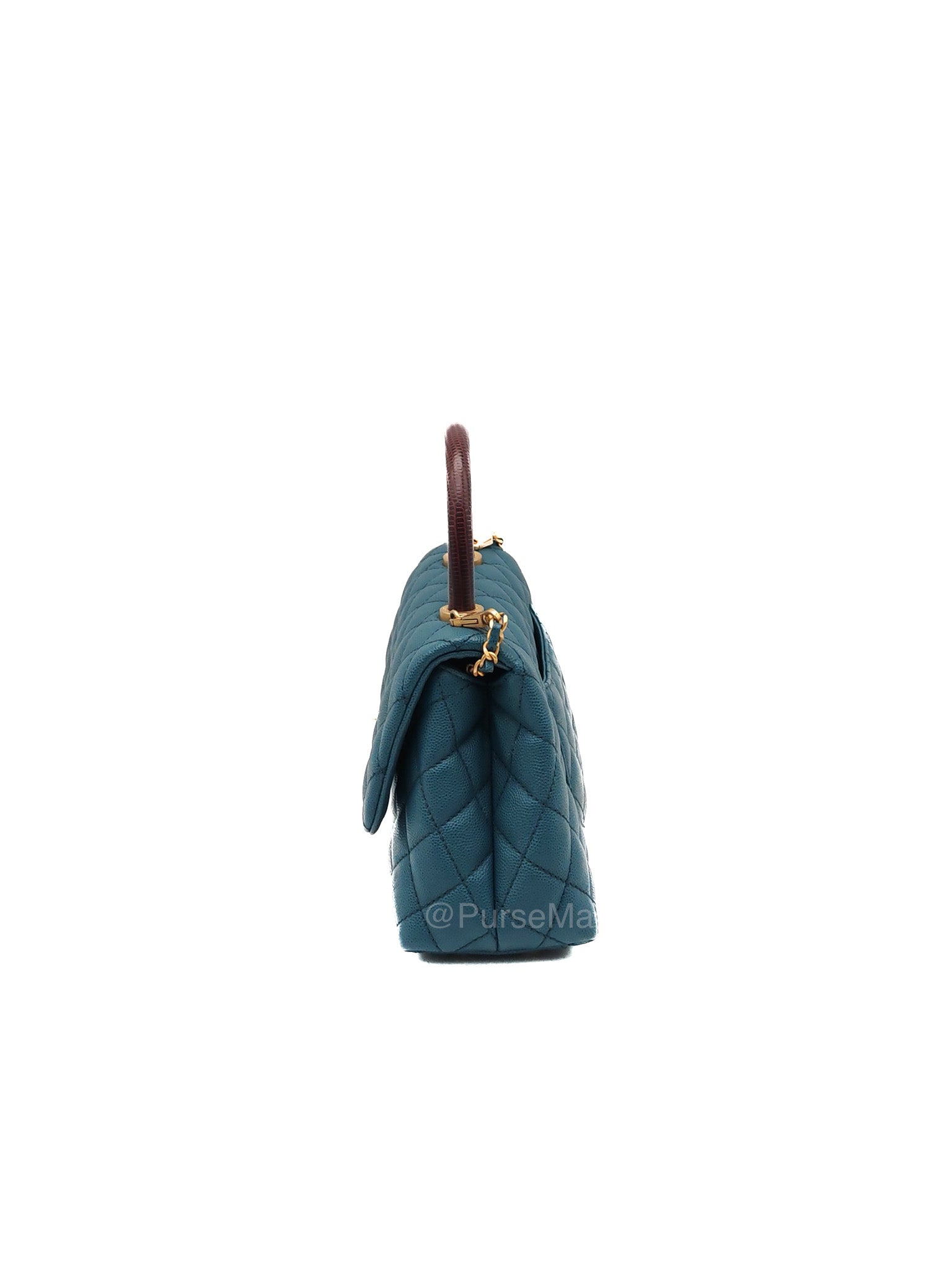 Chanel Coco Lizard Handle Small in Dark Turquoise Quilted Caviar Leather and Aged Gold Hardware Series 28