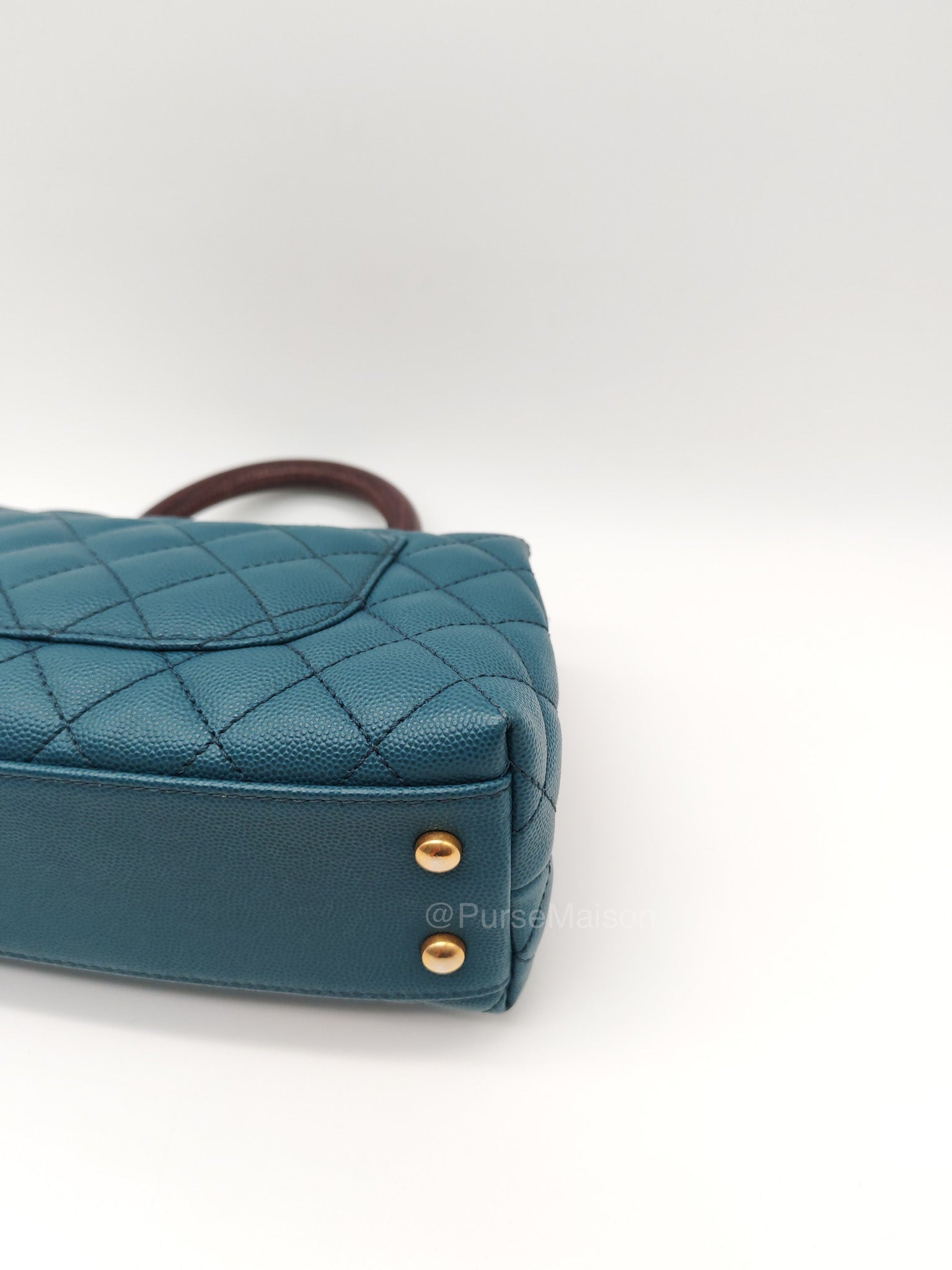 Chanel Coco Lizard Handle Small in Dark Turquoise Quilted Caviar Leather and Aged Gold Hardware Series 28