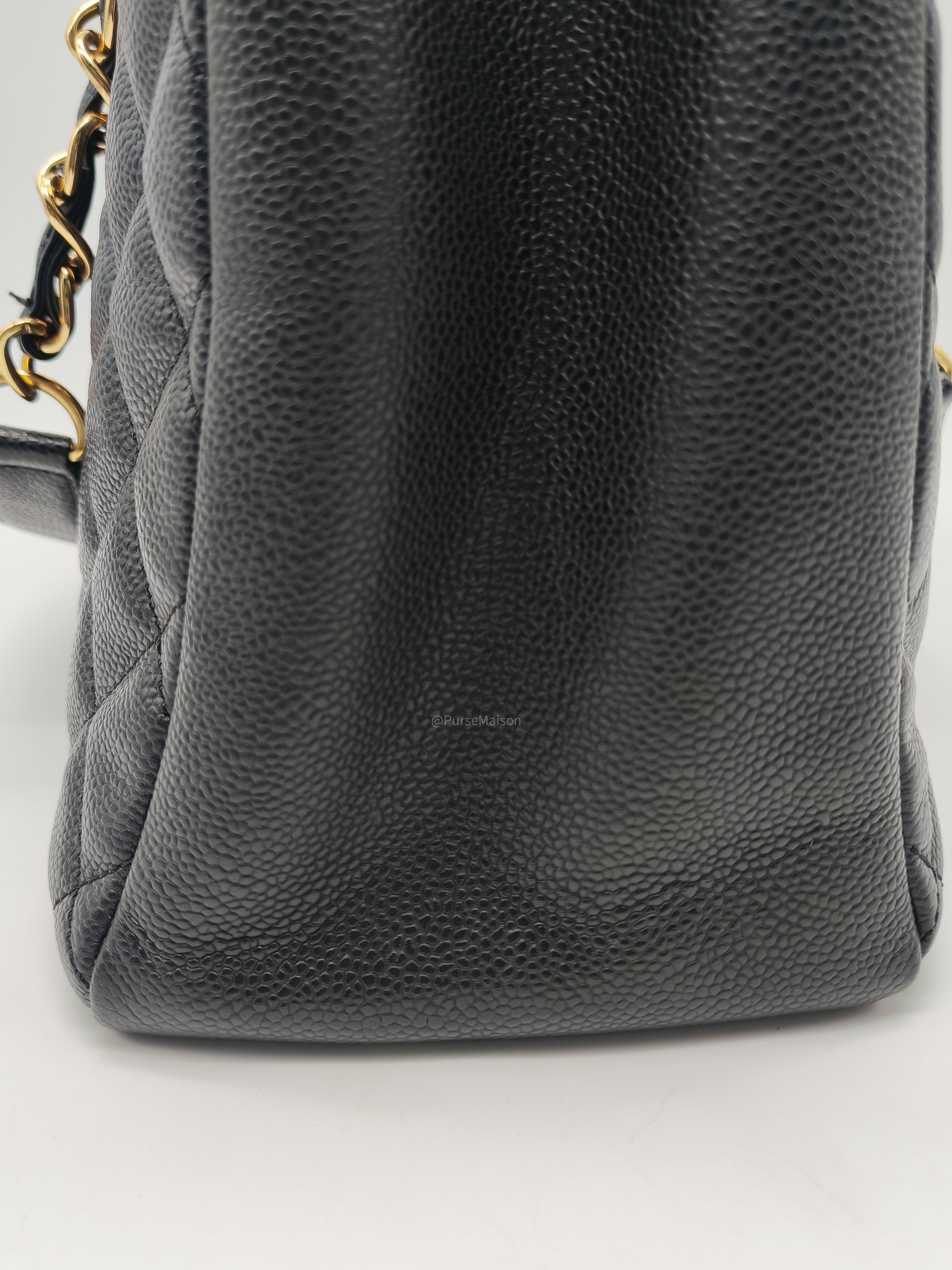 Chanel Grand Shopping Tote (GST) in Black Quilted Caviar Leather and Gold Hardware Series 15