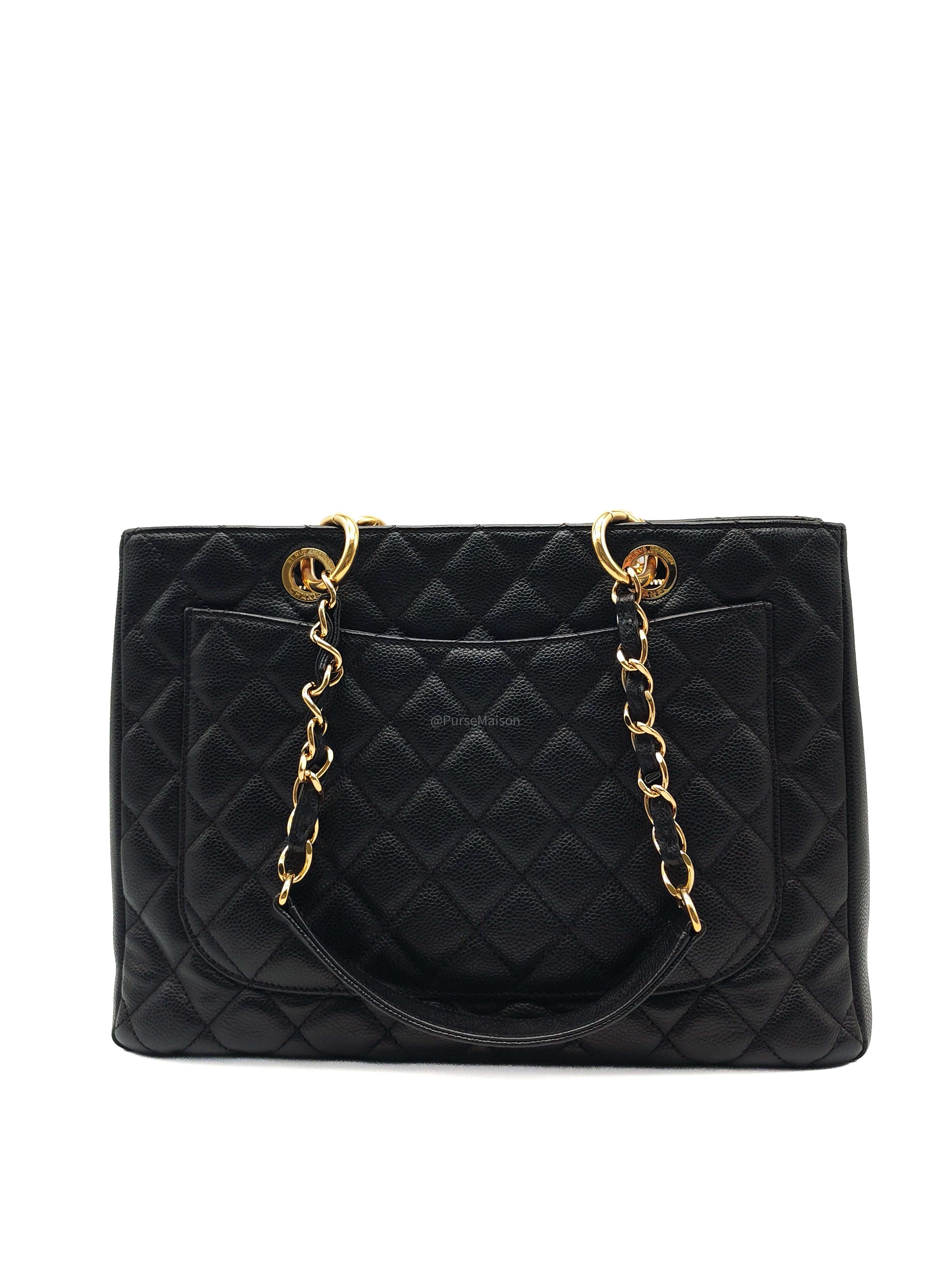 Chanel Grand Shopping Tote (GST) in Black Quilted Caviar Leather and Gold Hardware Series 15