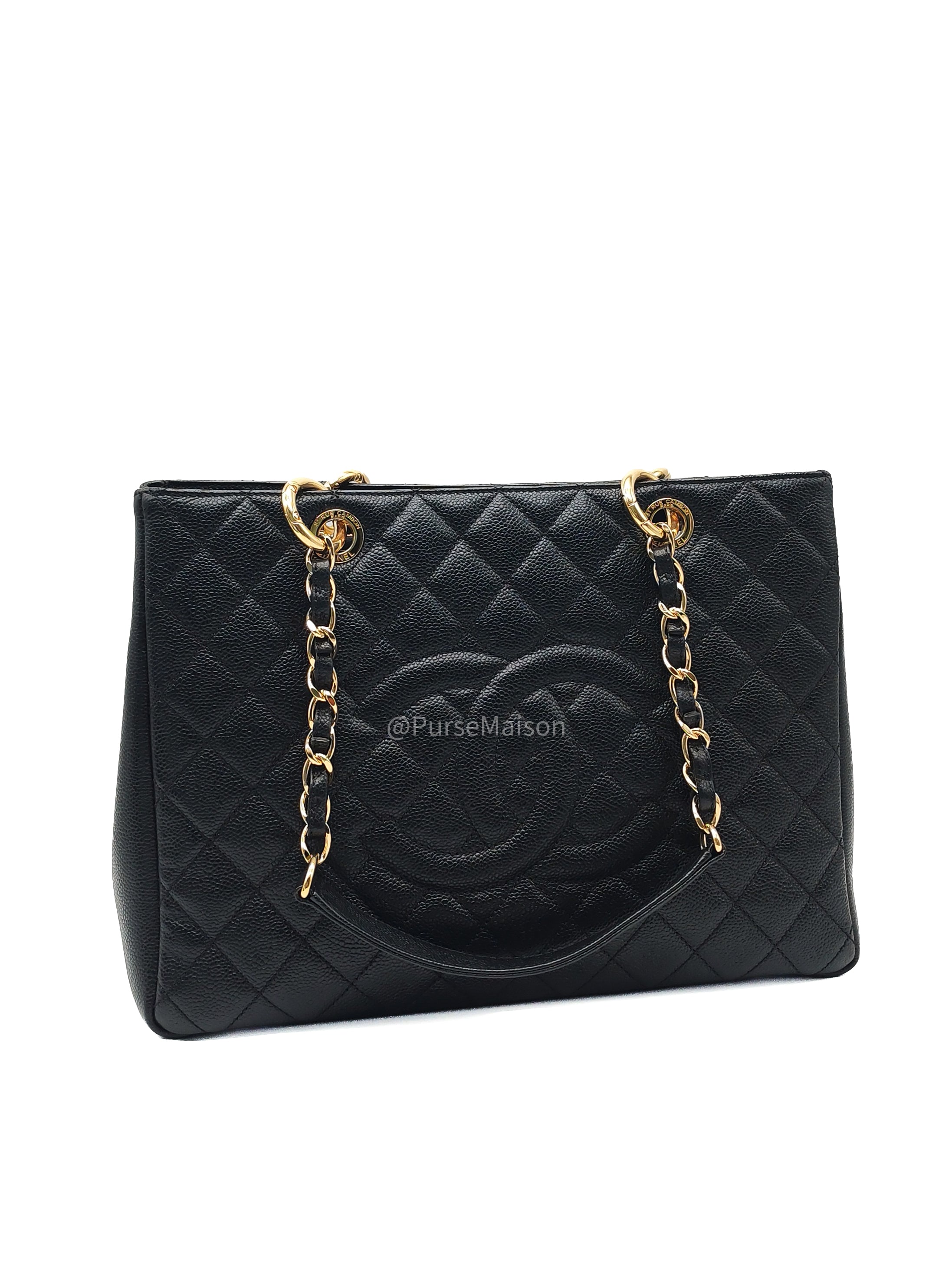 Chanel Grand Shopping Tote (GST) in Black Caviar Leather and Gold Hardware Series 18