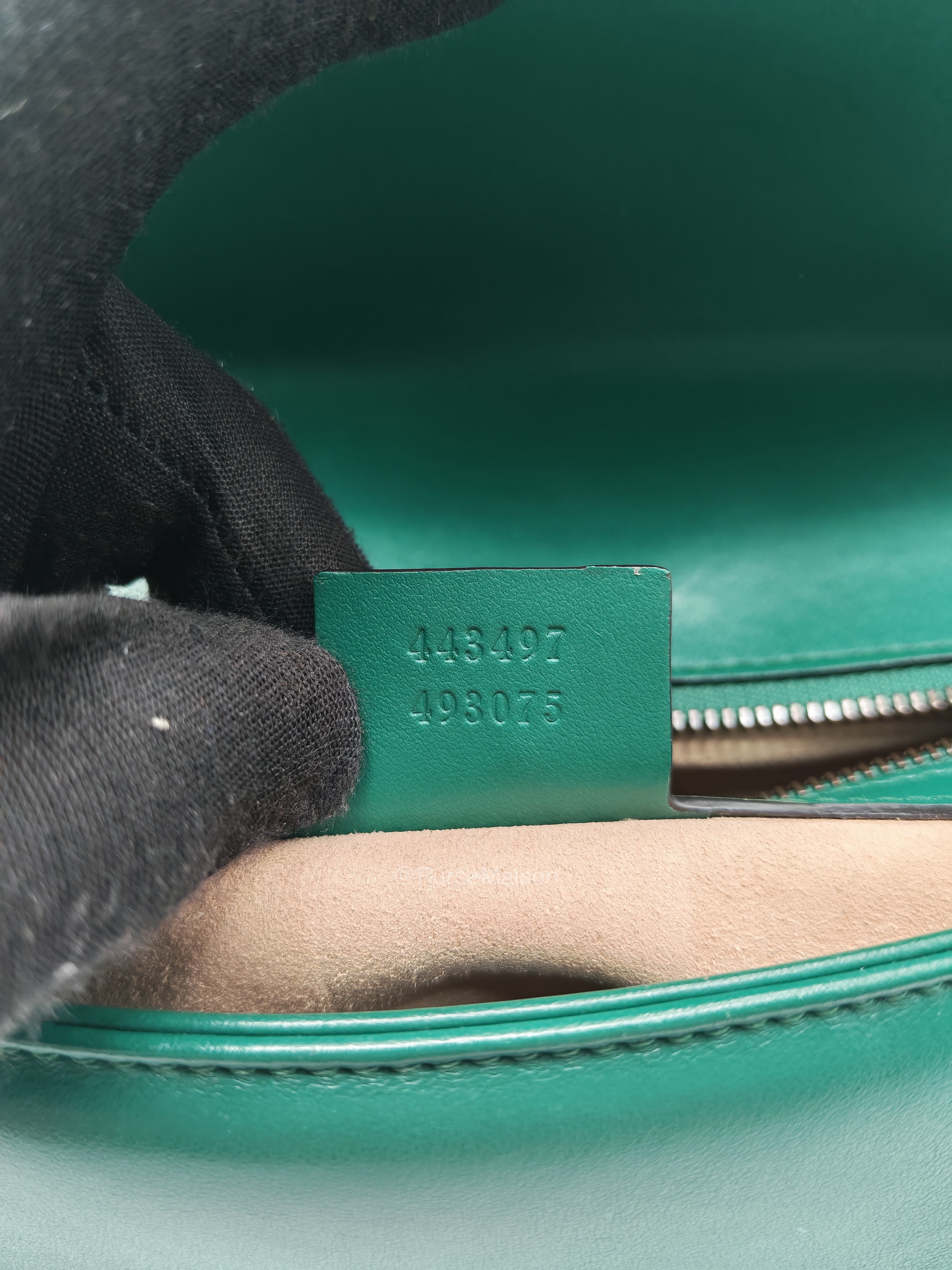 Gucci GG Marmont Shoulder Bag Small in Green Chevron Matelasse Calfskin Leather and Gold Hardware