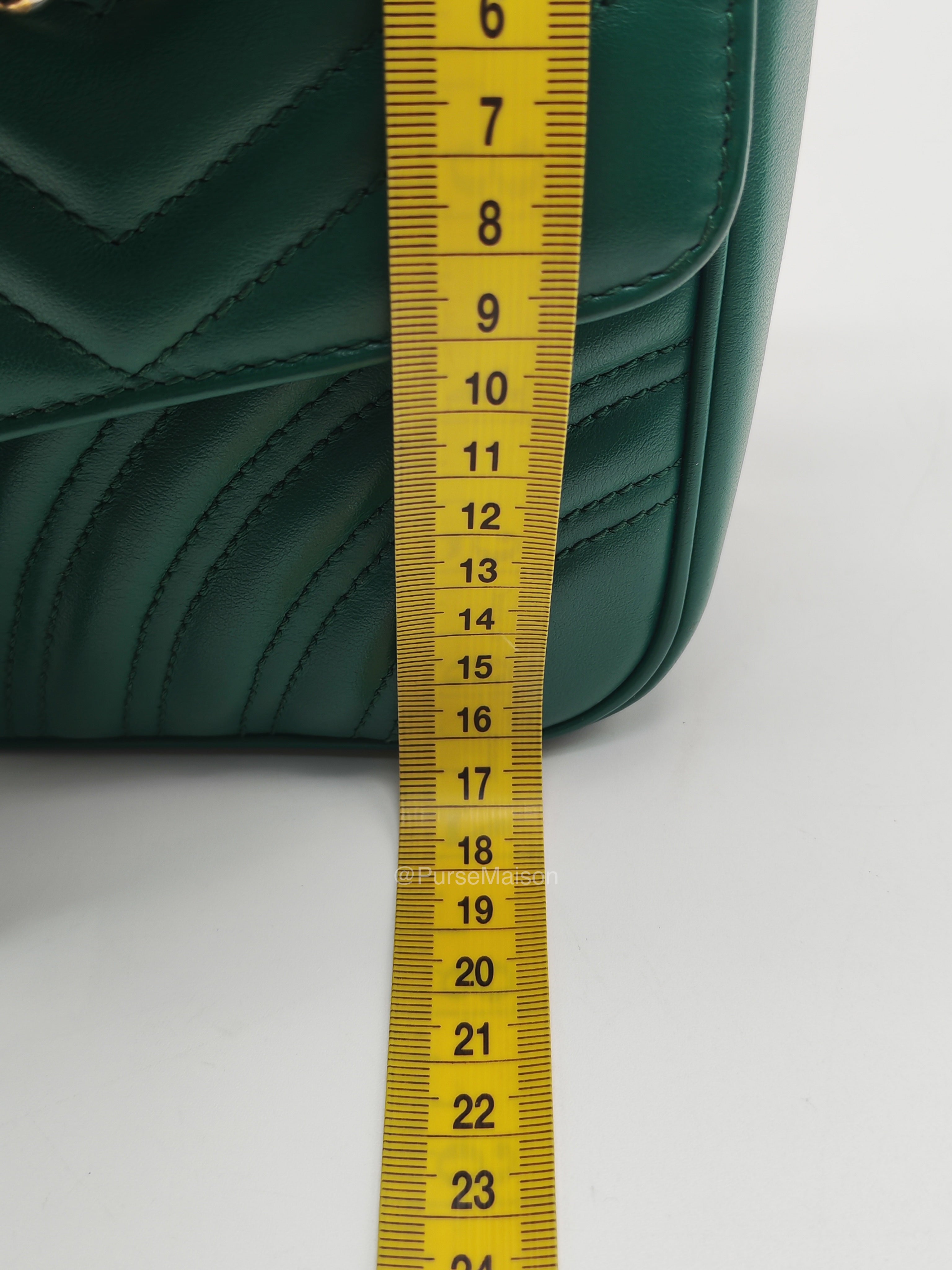 Gucci GG Marmont Shoulder Bag Small in Green Chevron Matelasse Calfskin Leather and Gold Hardware
