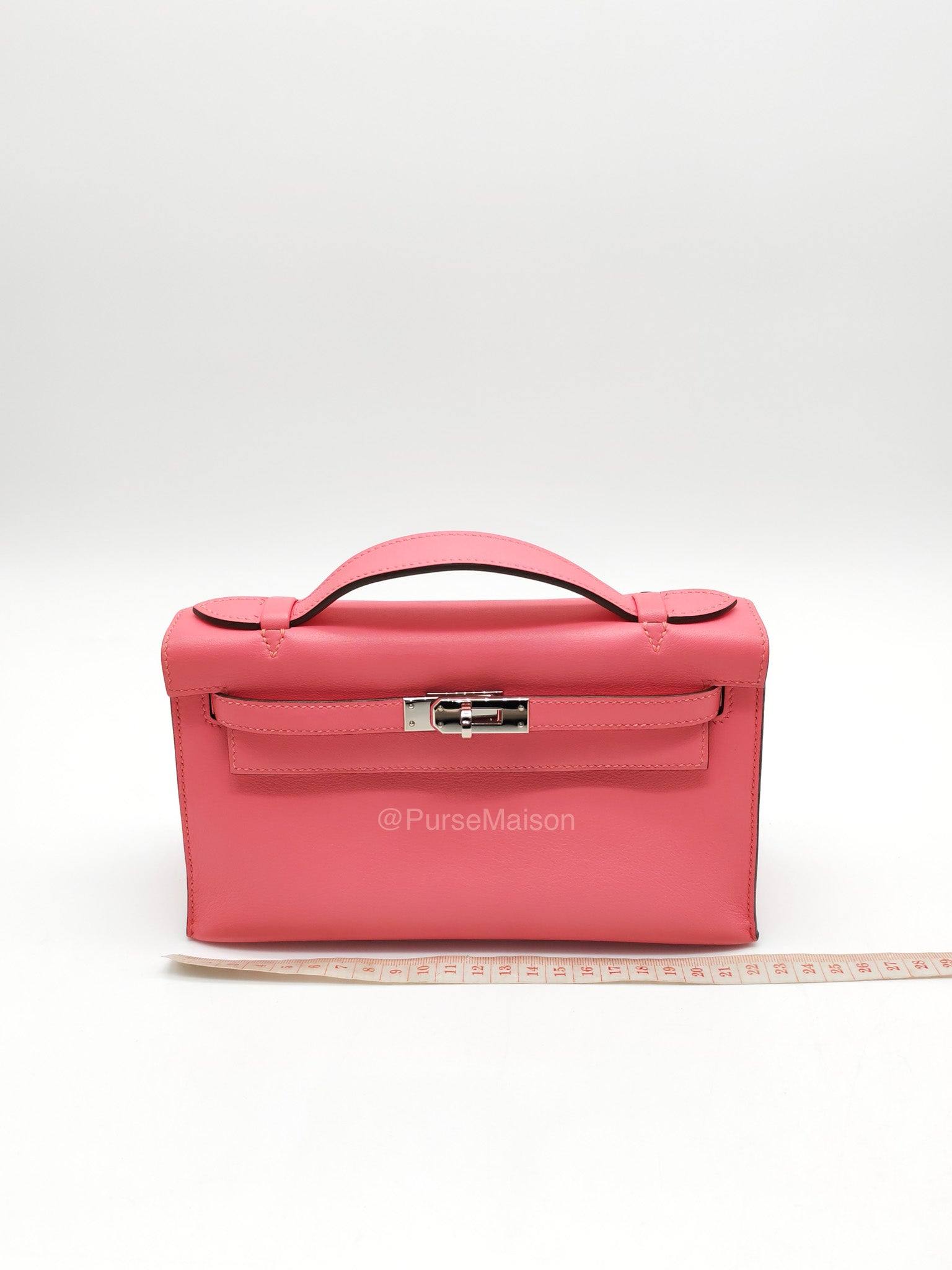 Hermes Kelly Pochette Rose Azalee in Swift Leather and Palladium Hardware Stamp A (2017)