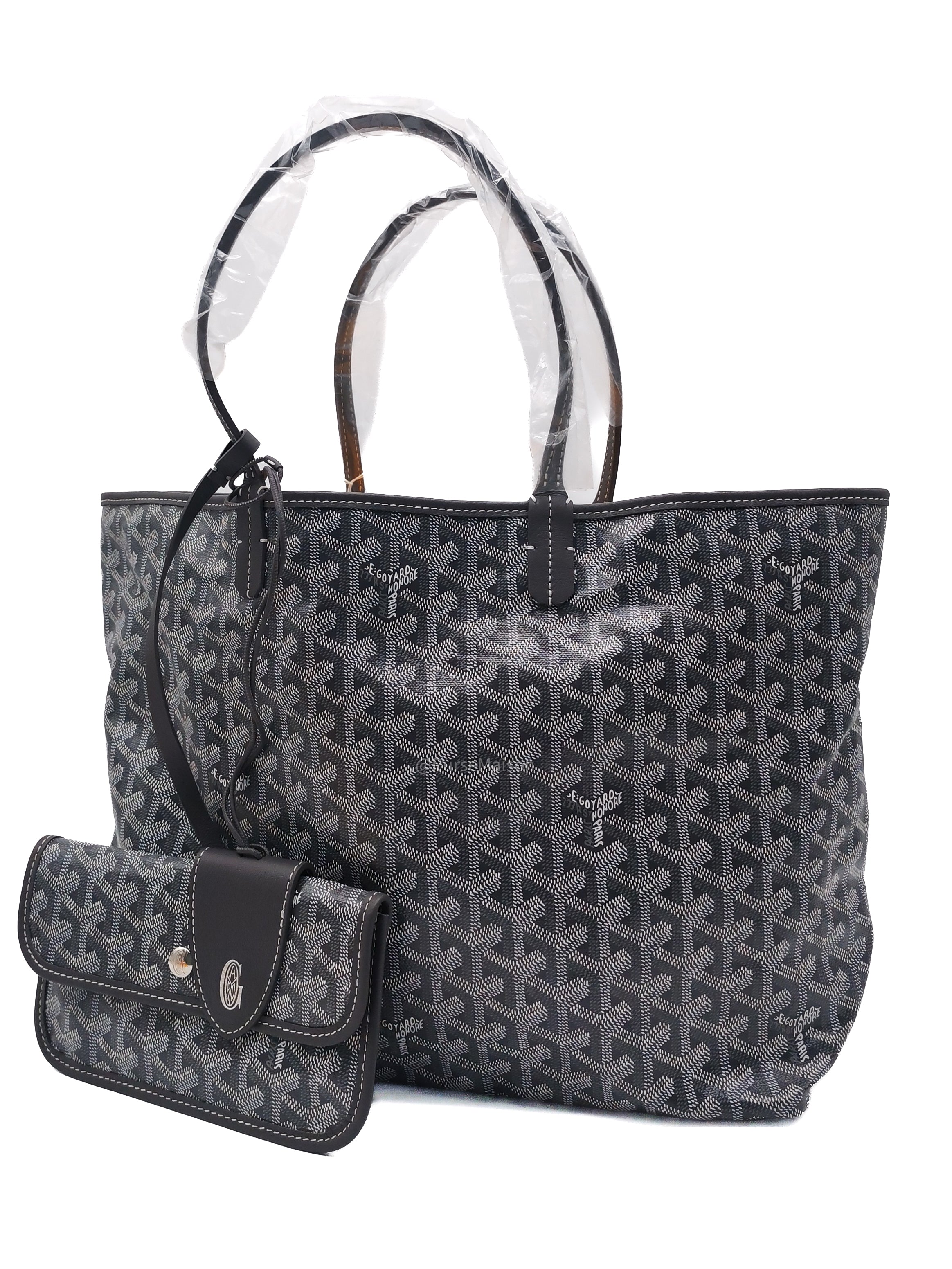 Goyard Saint Louis PM Tote Bag in Gris/Grey Goyardine Canvas with Croc Universel Clip Charm