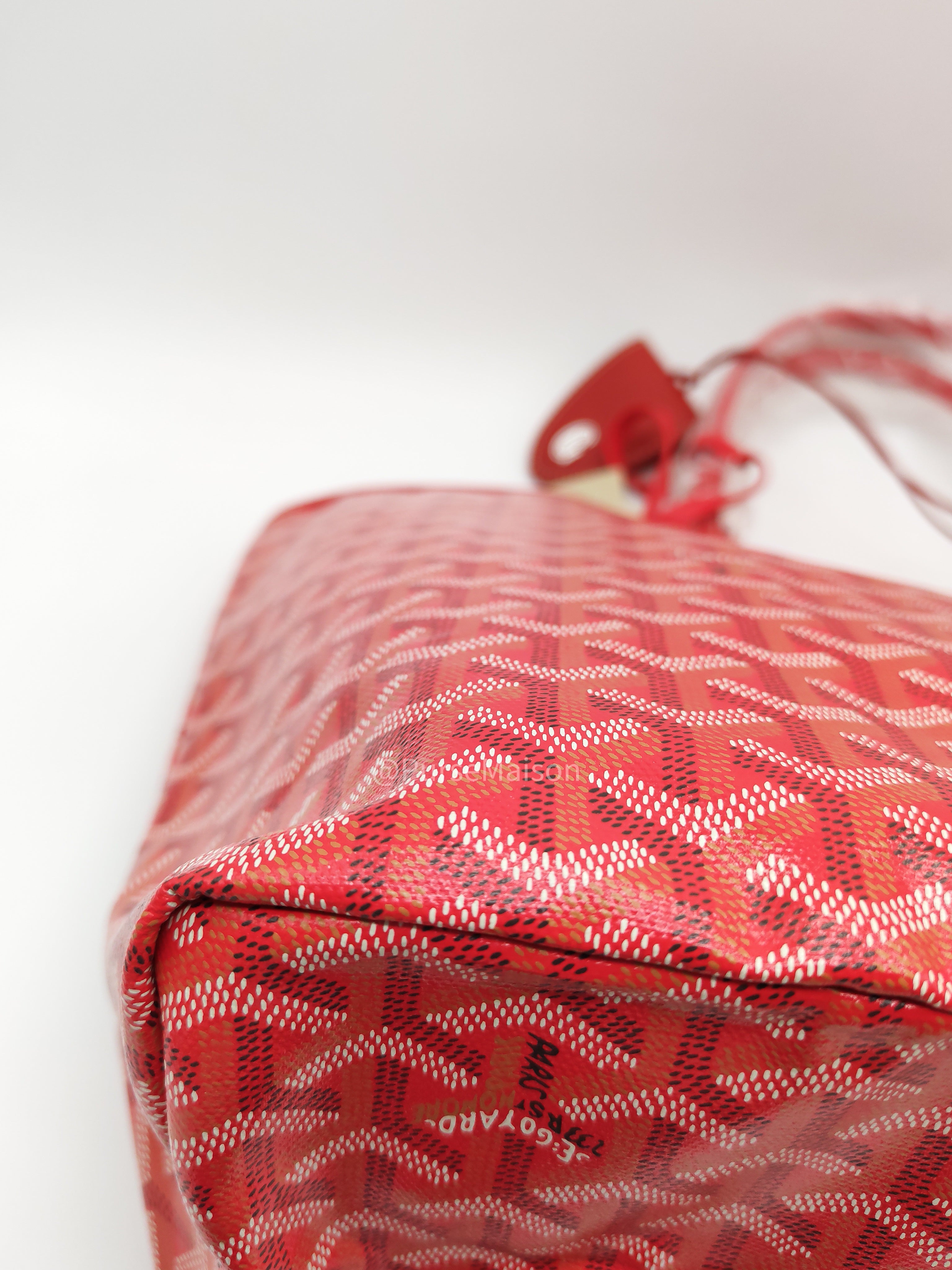 Goyard Saint Louis PM Tote Bag in Red Goyardine Canvas with Sunflower & Dog Hand-Painted Marquage (Limited Edition)