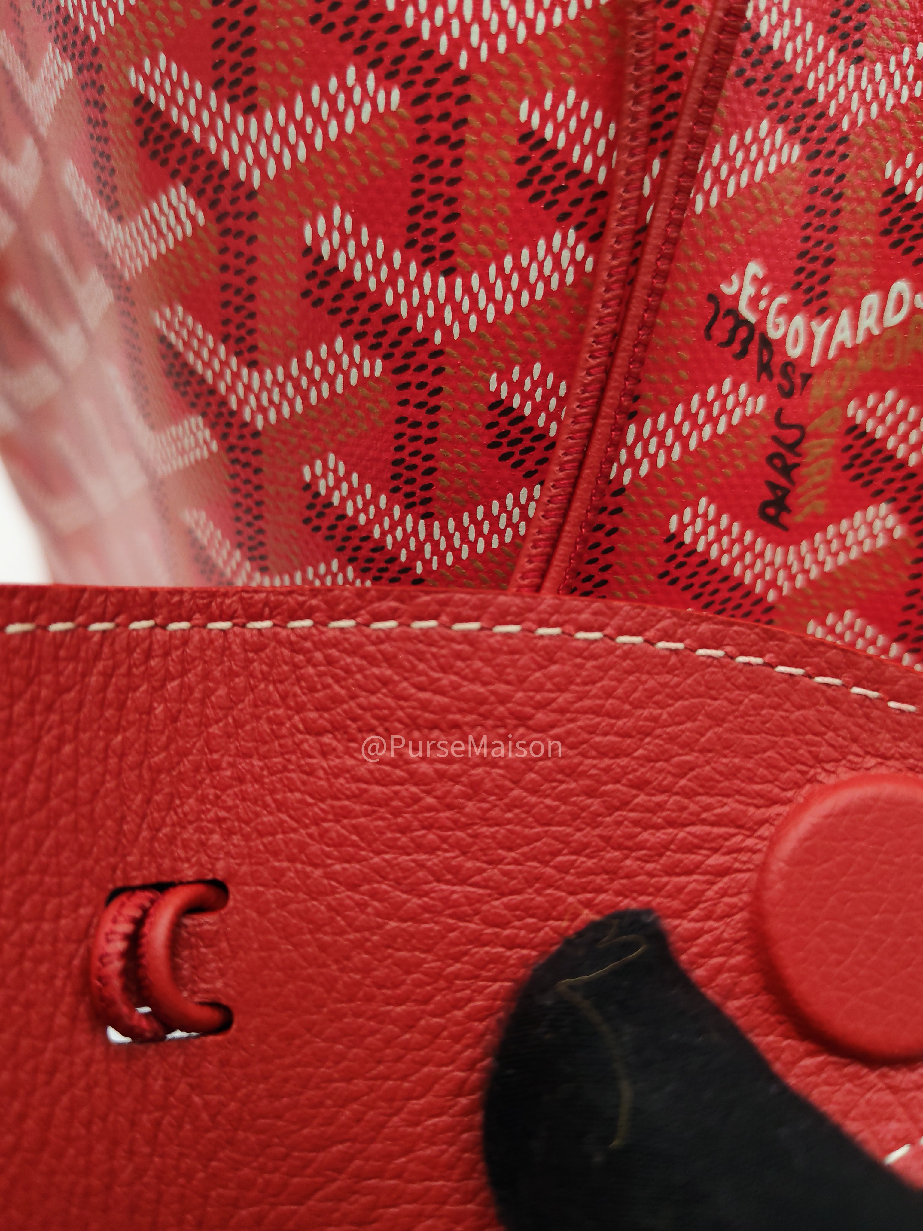 Goyard Saint Louis PM Tote Bag in Red Goyardine Canvas with Sunflower & Dog Hand-Painted Marquage (Limited Edition)