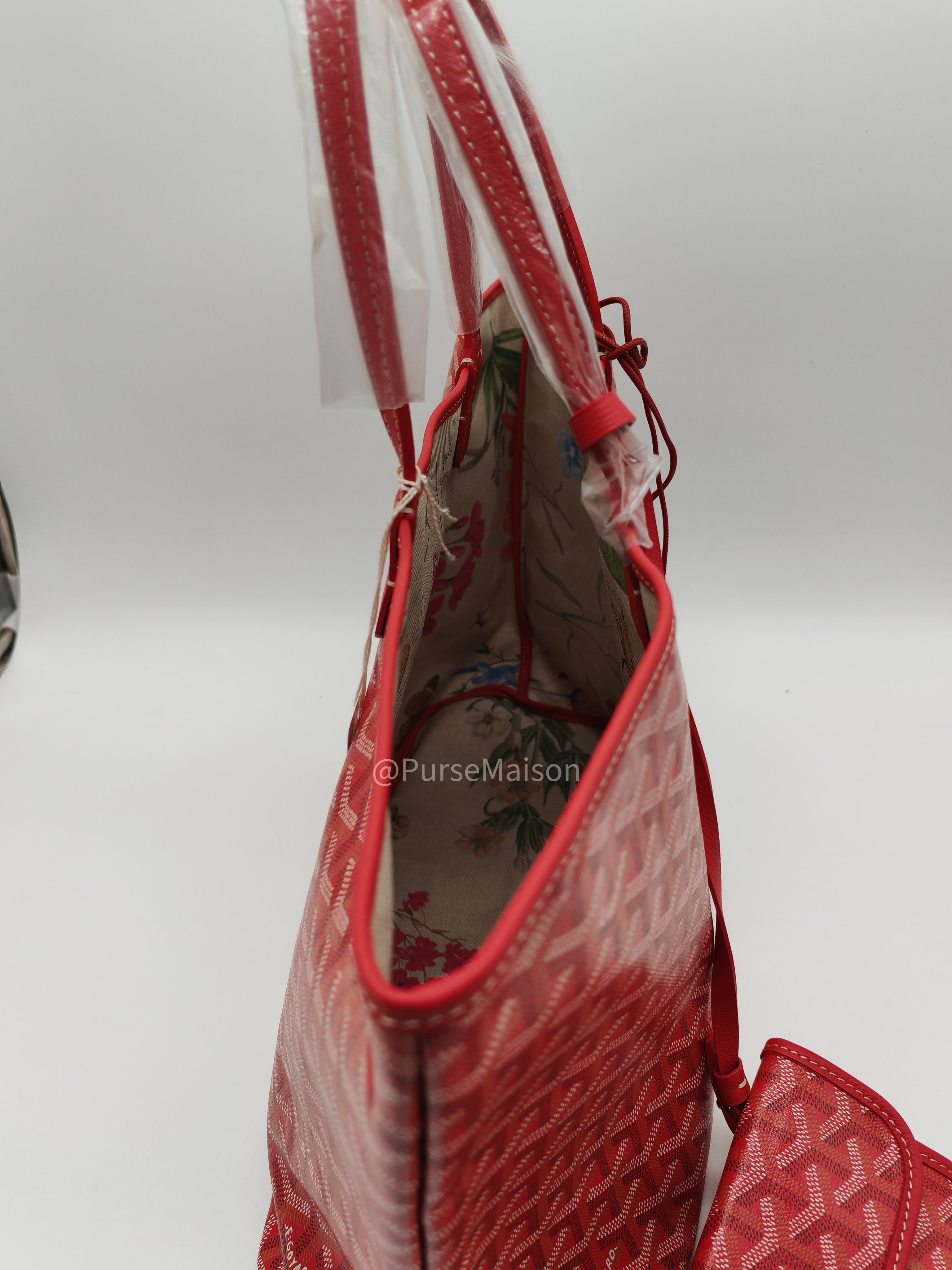 Goyard Saint Louis PM Tote Bag in Red Goyardine Canvas with Sunflower & Dog Hand-Painted Marquage (Limited Edition)