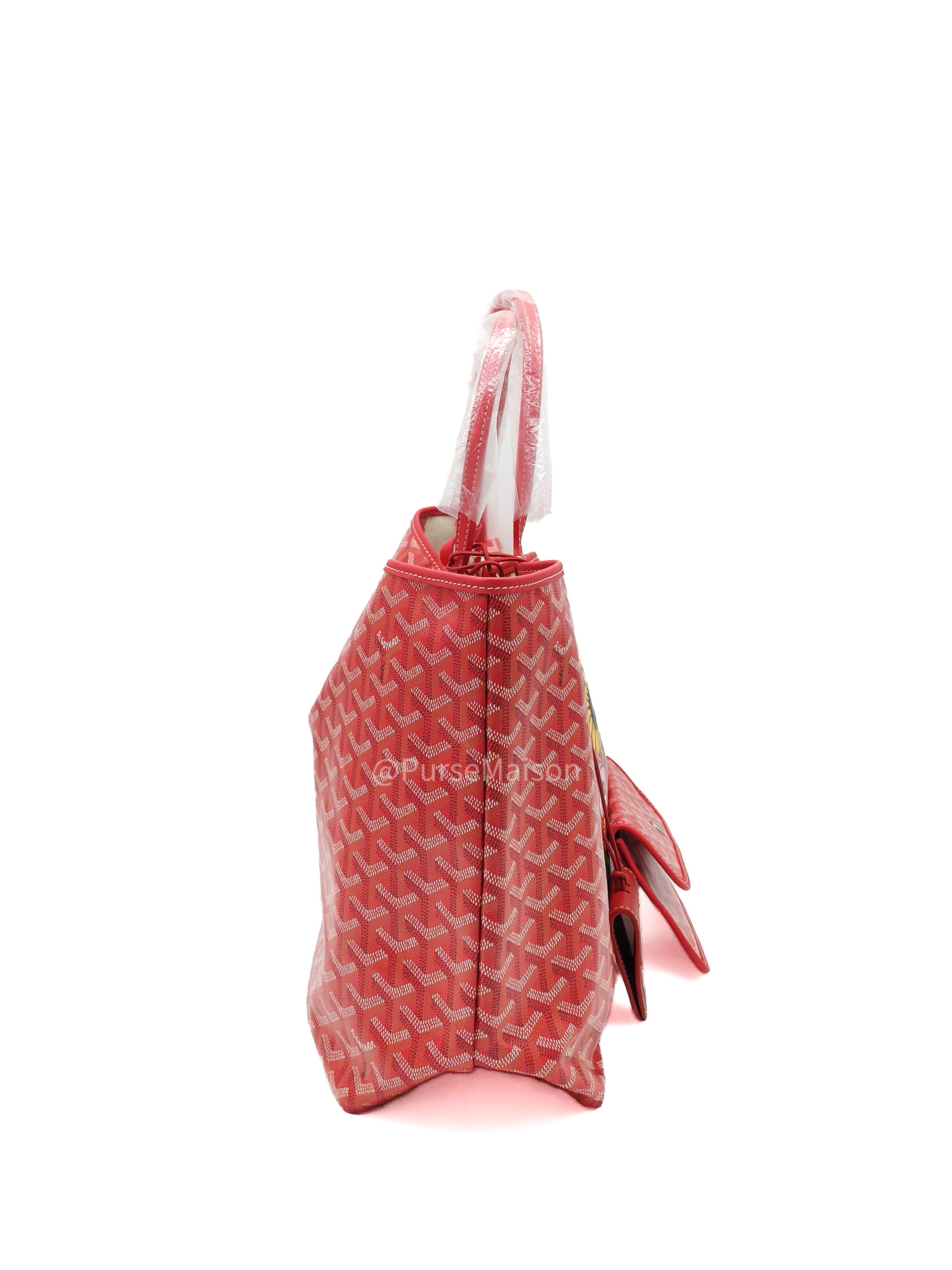 Goyard Saint Louis PM Tote Bag in Red Goyardine Canvas with Sunflower & Dog Hand-Painted Marquage (Limited Edition)