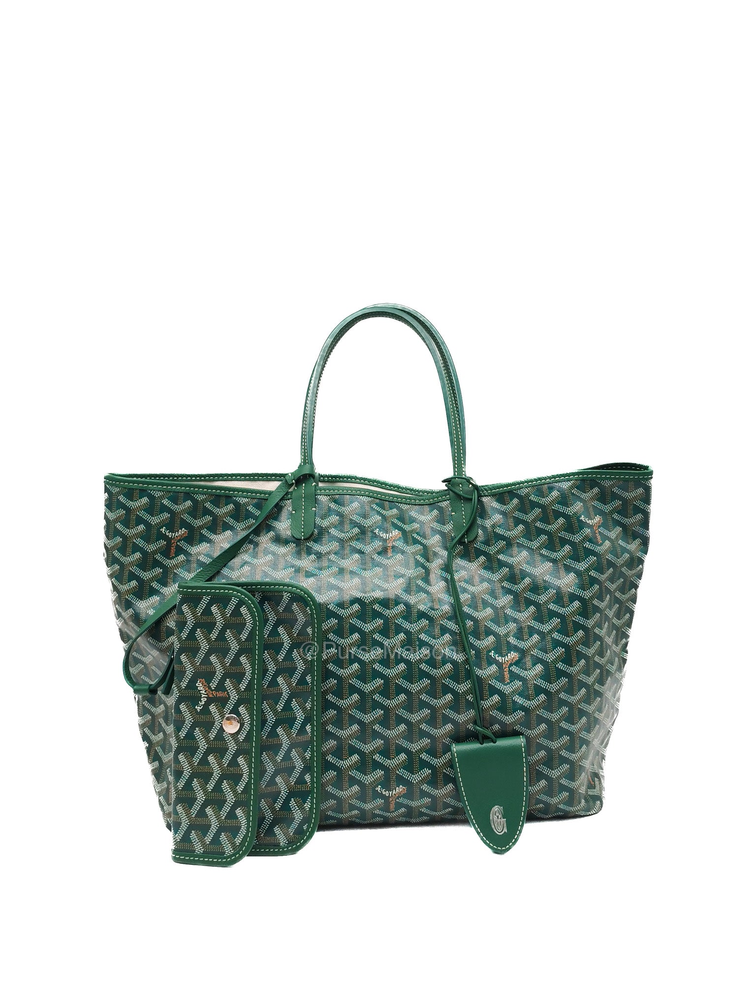 Goyard Saint Louis PM with Croc Universal Clip Charm in Green Goyardine Canvas