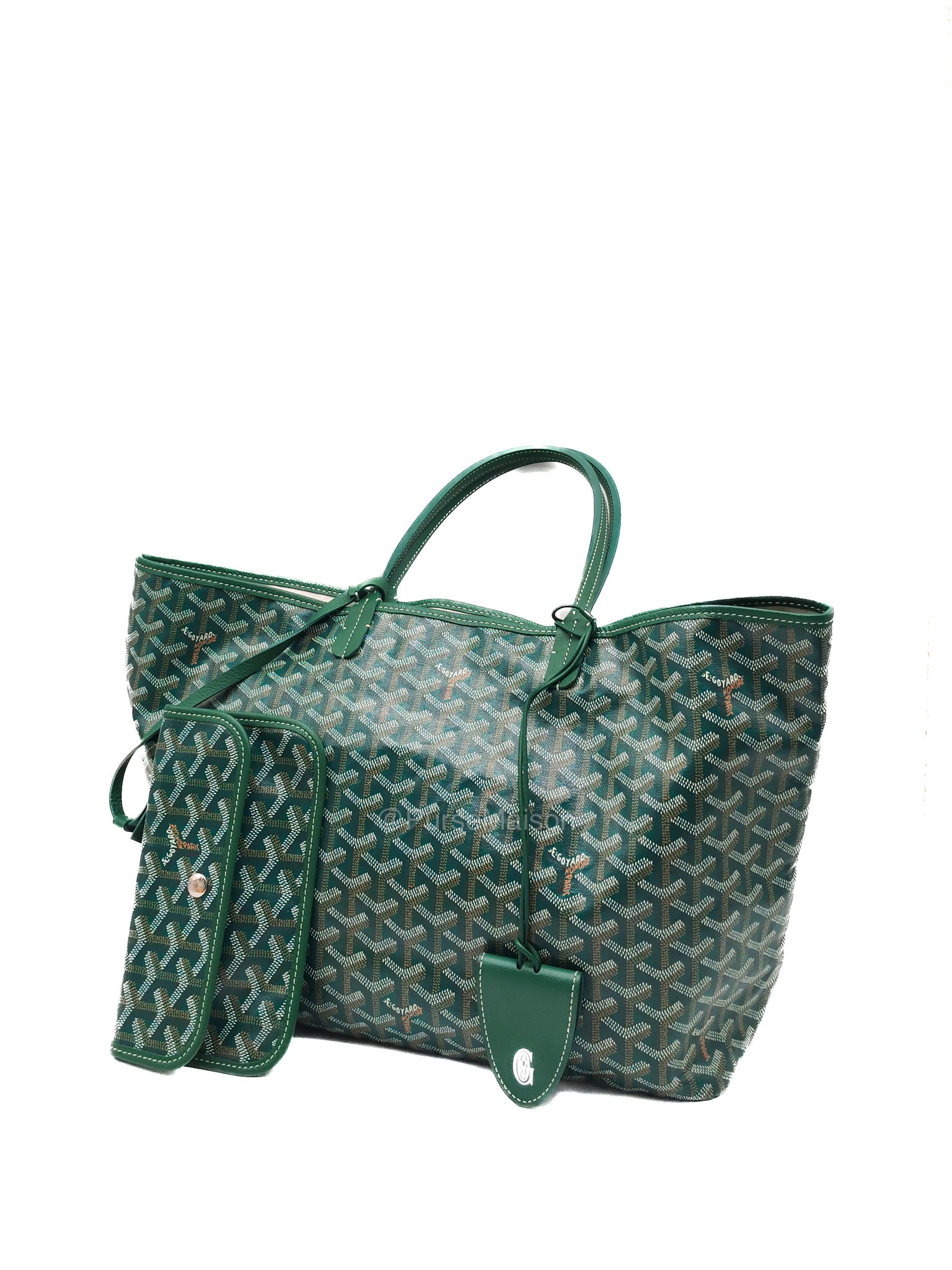 Goyard Saint Louis PM with Croc Universal Clip Charm in Green Goyardine Canvas