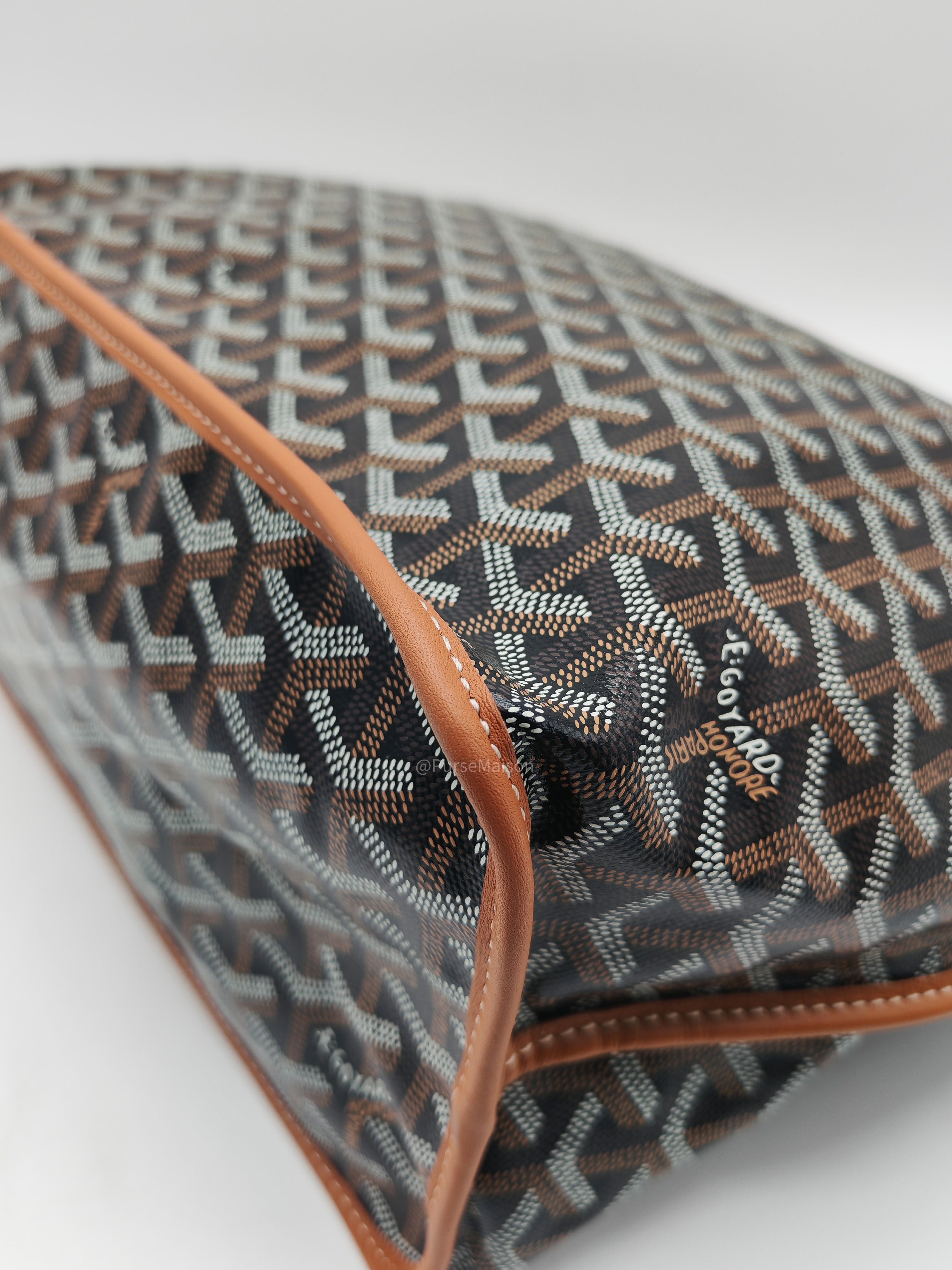 Goyard Sac Anjou Tote Bag PM in Noir Et Naturel/Tan Goyardine Canvas