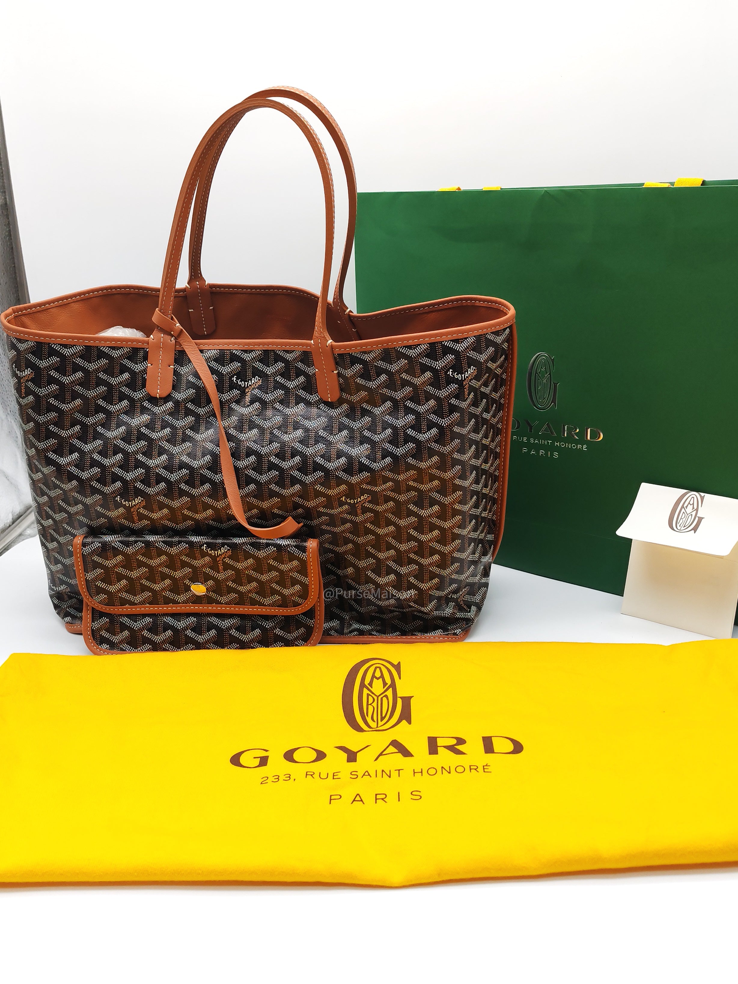 Goyard Sac Anjou Tote Bag PM in Noir Et Naturel/Tan Goyardine Canvas