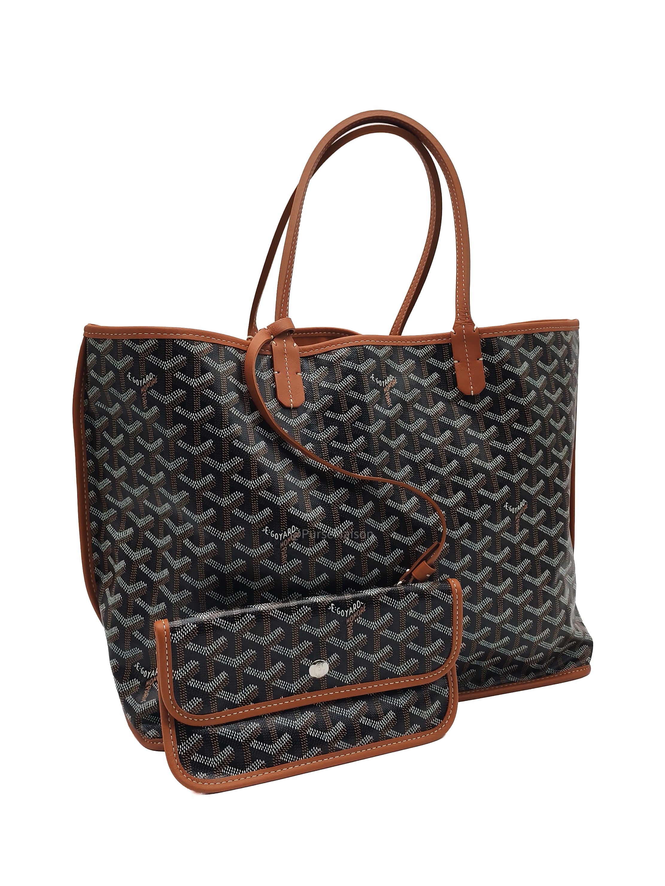 Goyard Sac Anjou Tote Bag PM in Noir Et Naturel/Tan Goyardine Canvas