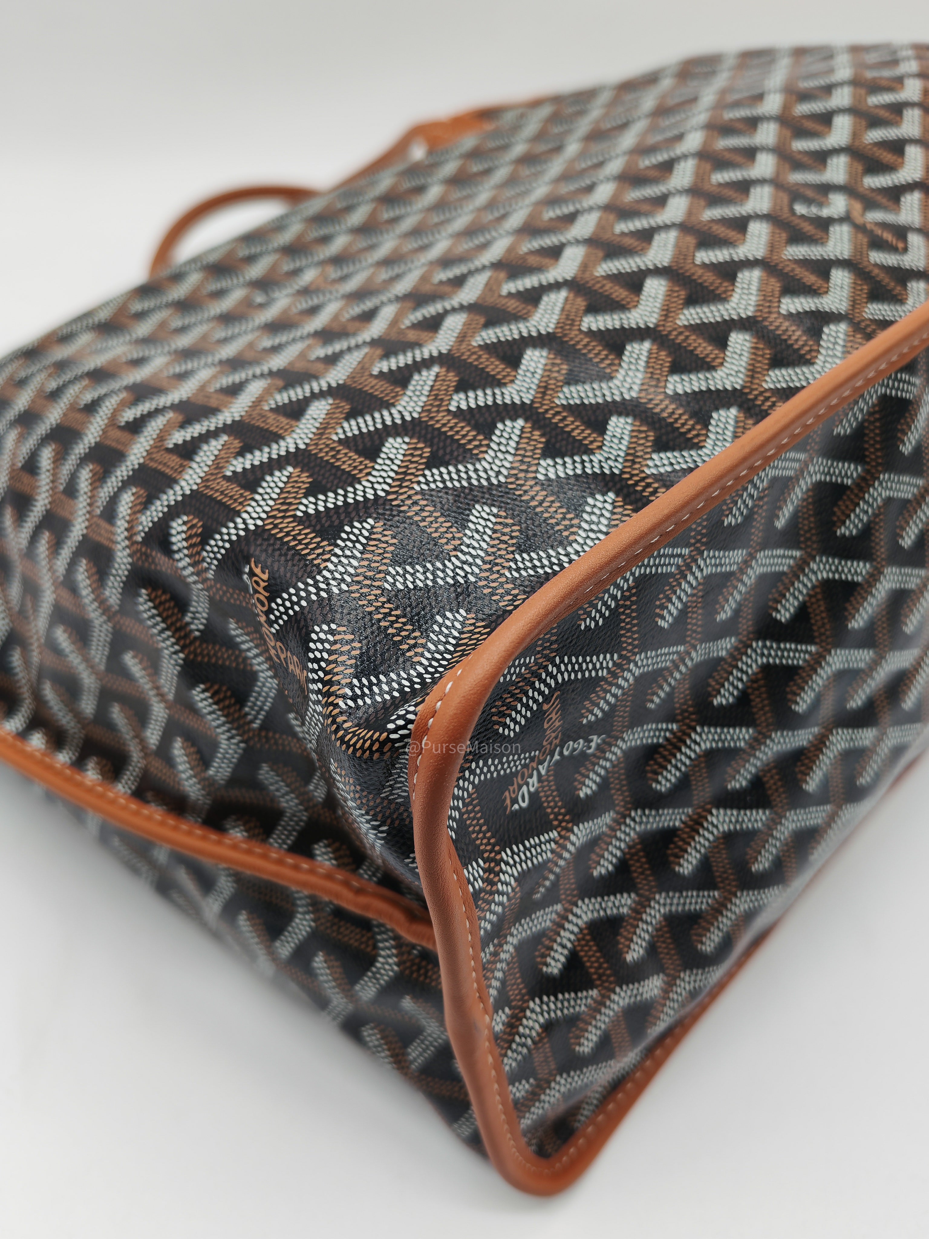 Goyard Sac Anjou Tote Bag PM in Noir Et Naturel/Tan Goyardine Canvas