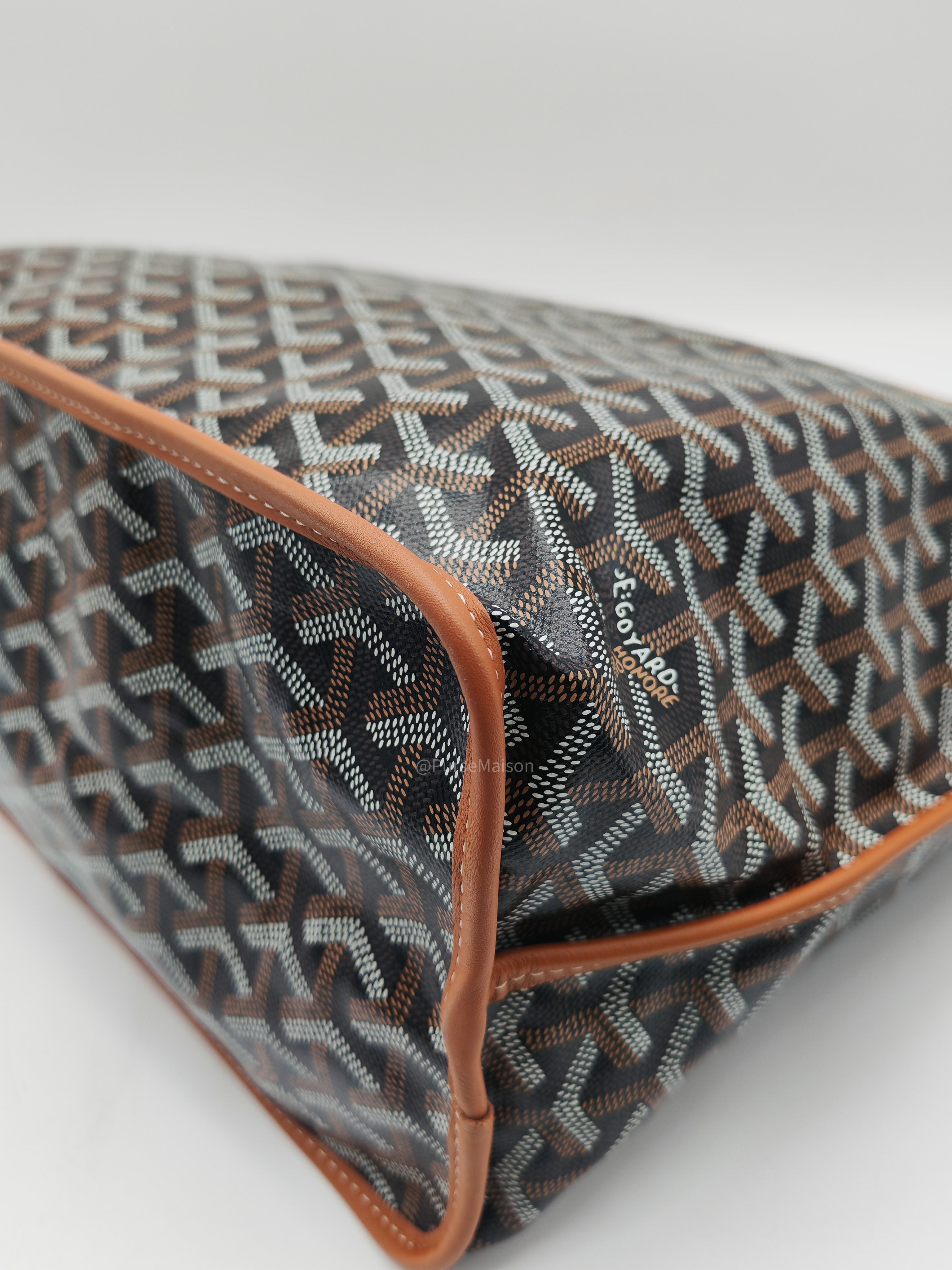 Goyard Sac Anjou Tote Bag PM in Noir Et Naturel/Tan Goyardine Canvas