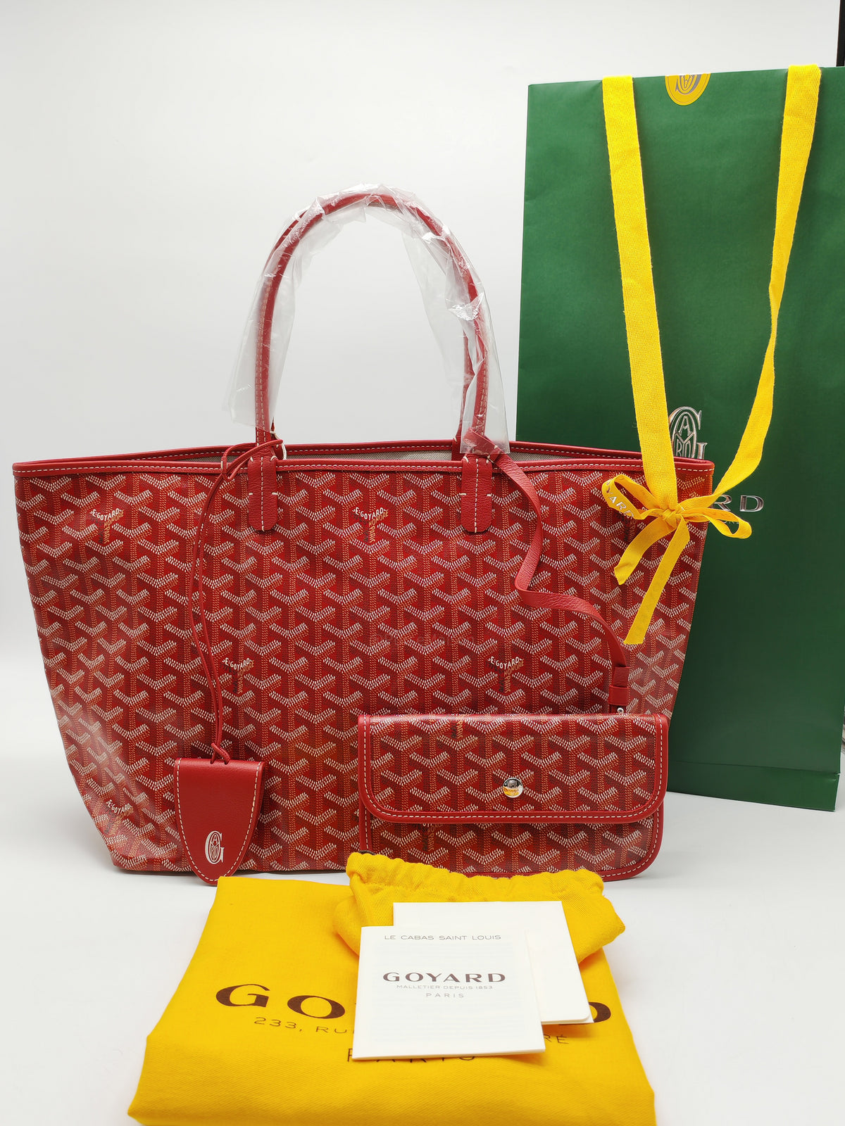 Goyard Saint Louis Tote Bag PM in Red Goyardine Canvas with Croc Universal Clip Charm