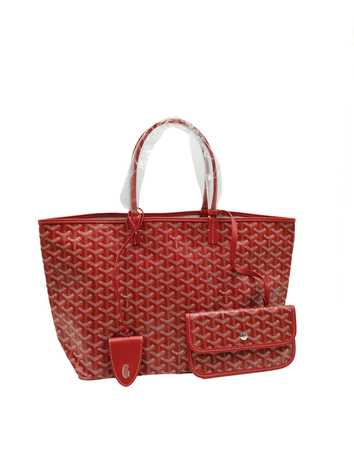 Goyard Saint Louis Tote Bag PM in Red Goyardine Canvas with Croc Universal Clip Charm