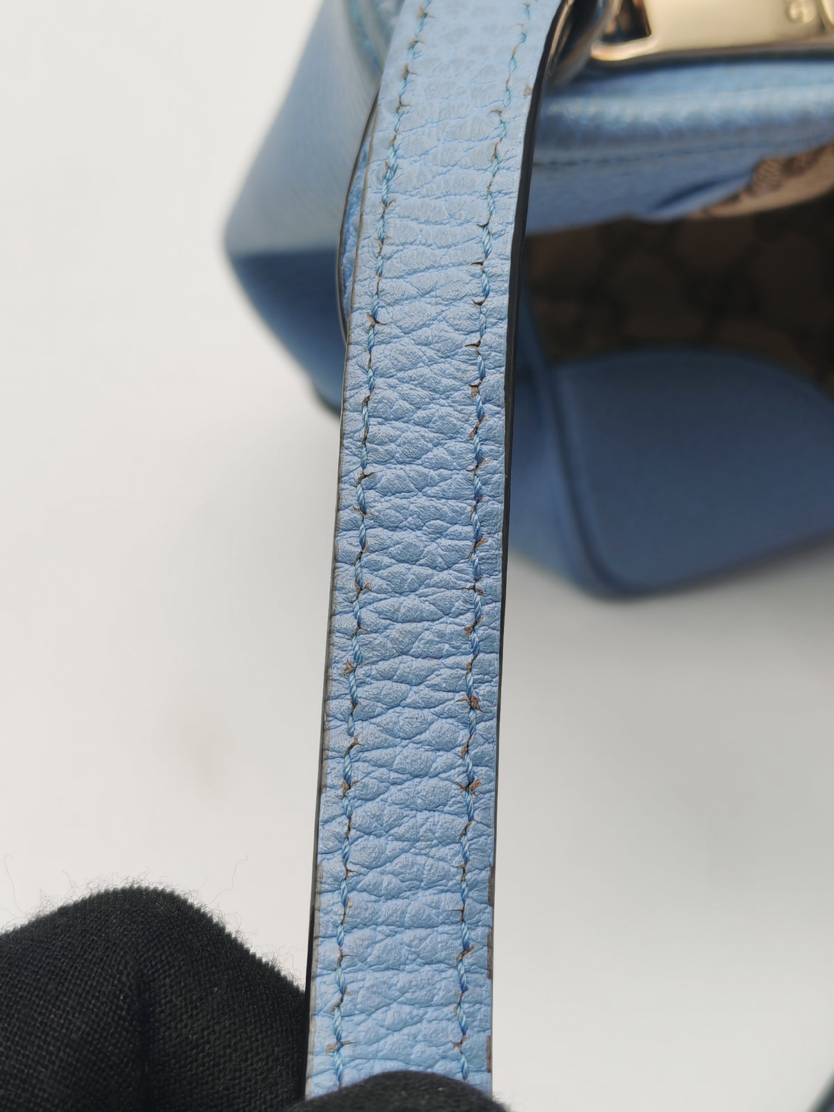 Gucci Bree Tote Bag Small in GG Supreme Canvas and Light Blue Leather