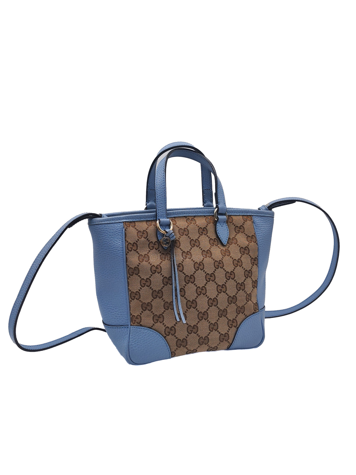 Gucci Bree Tote Bag Small in GG Supreme Canvas and Light Blue Leather