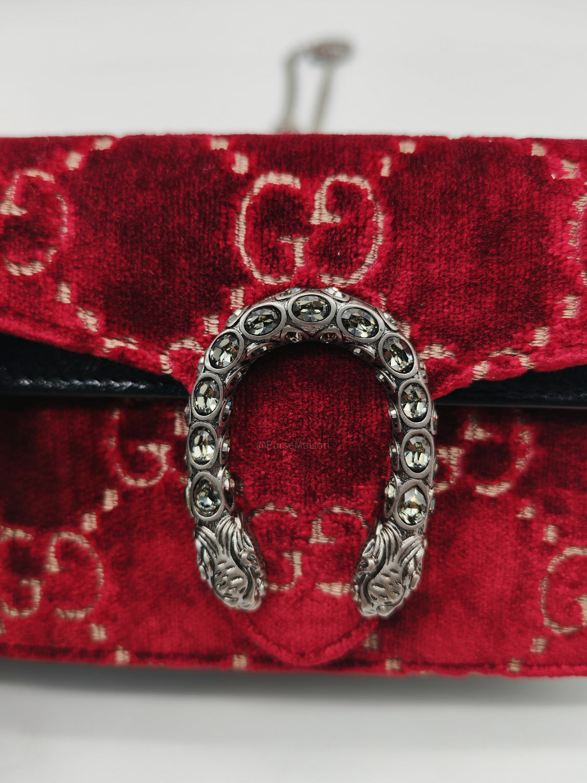 Gucci Dionysus Super Mini in Red GG Velvet Velour and Ruthenium Hardware