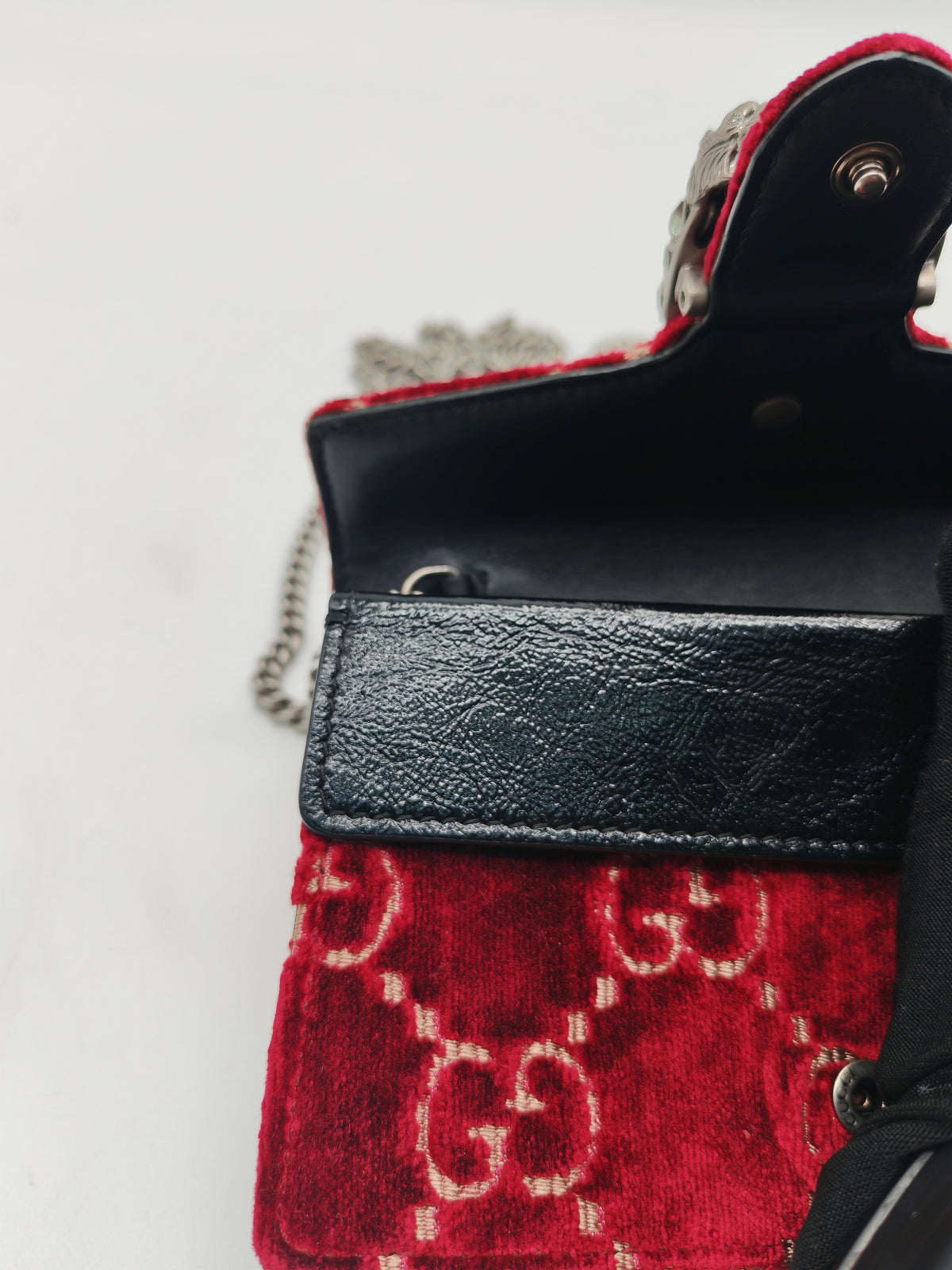 Gucci Dionysus Super Mini in Red GG Velvet Velour and Ruthenium Hardware