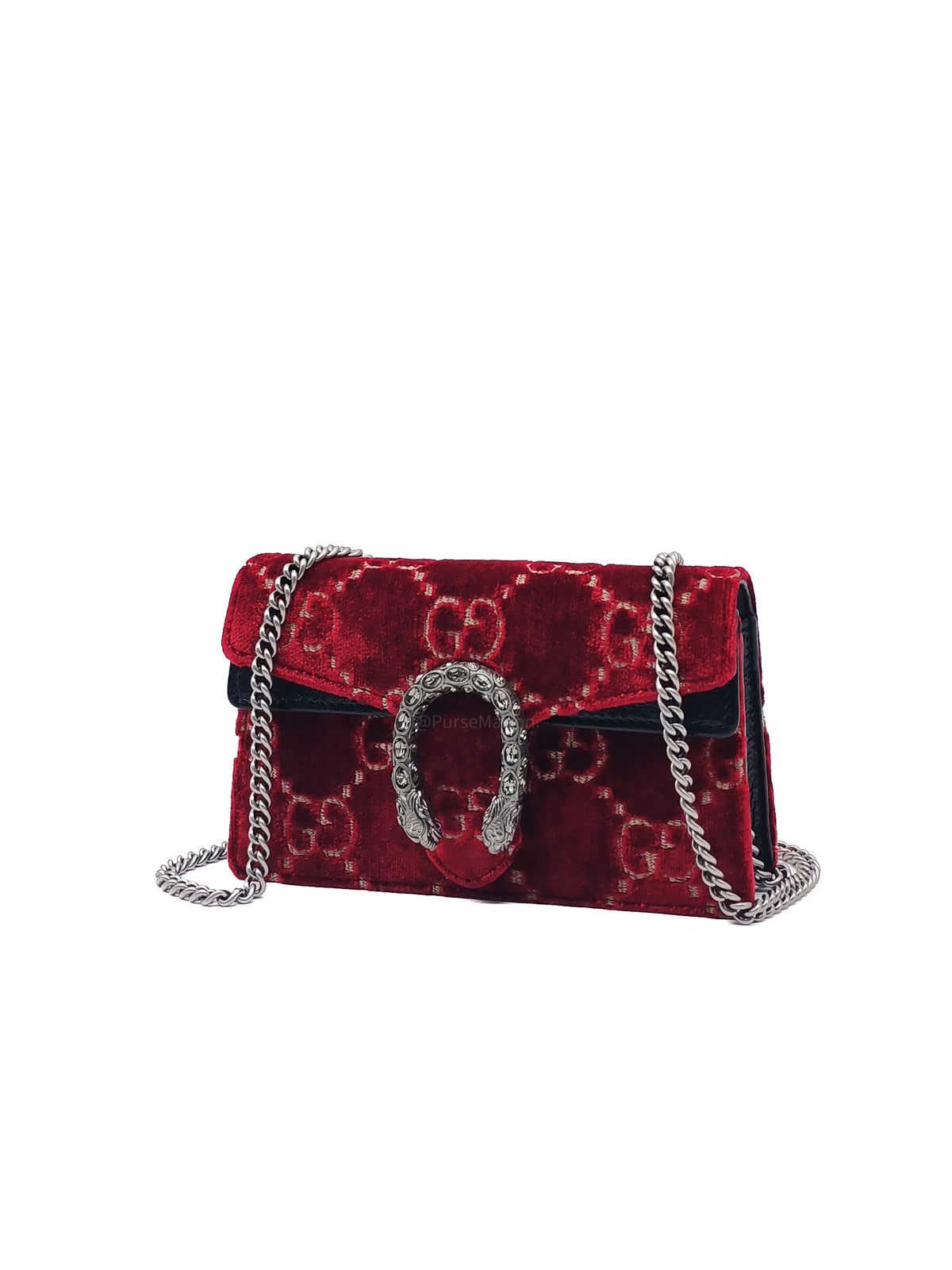 Gucci Dionysus Super Mini in Red GG Velvet Velour and Ruthenium Hardware