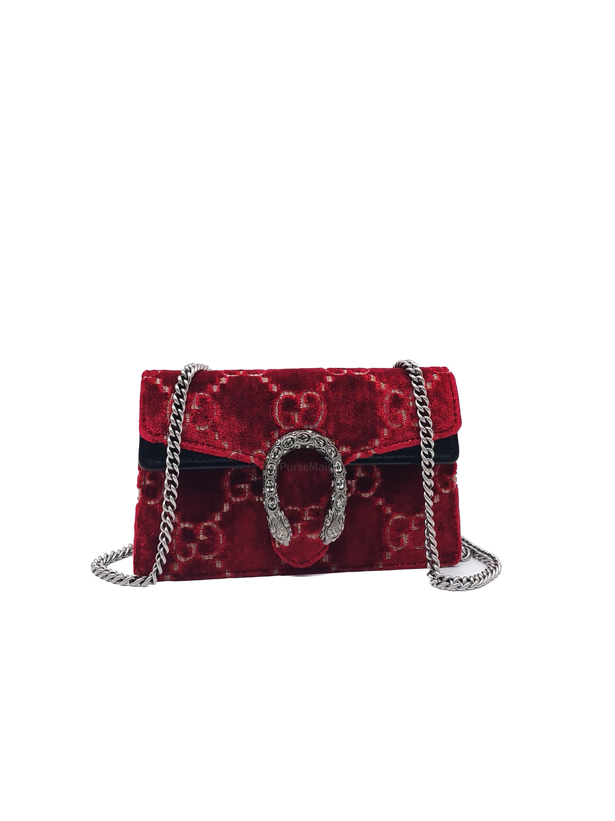 Gucci Dionysus Super Mini in Red GG Velvet Velour and Ruthenium Hardware