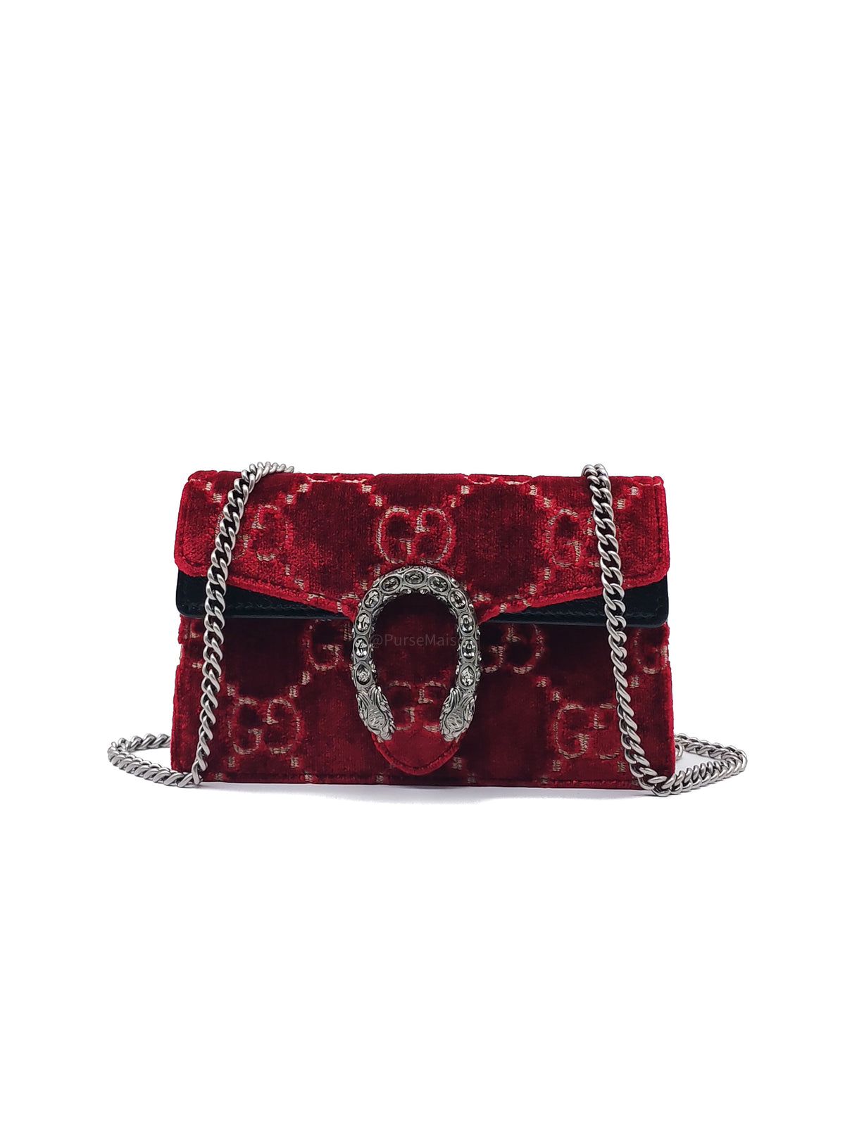 Gucci Dionysus Super Mini in Red GG Velvet Velour and Ruthenium Hardware