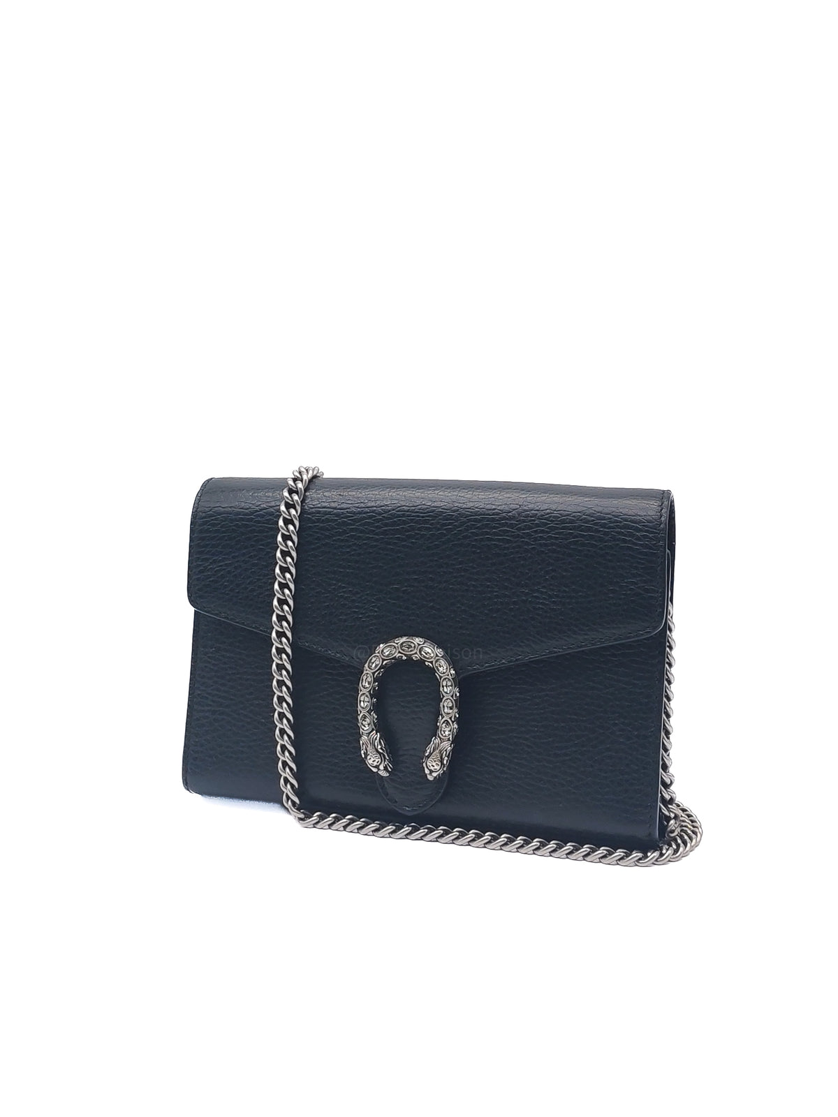 Gucci Dionysus Wallet on Chain in Black Grained Calfskin Leather Silver Hardware