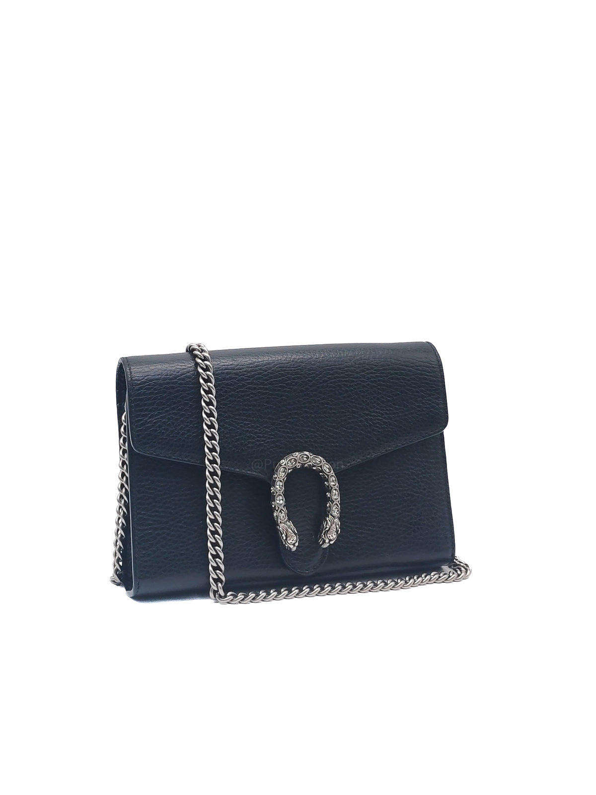 Gucci Dionysus Wallet on Chain in Black Grained Calfskin Leather Silver Hardware