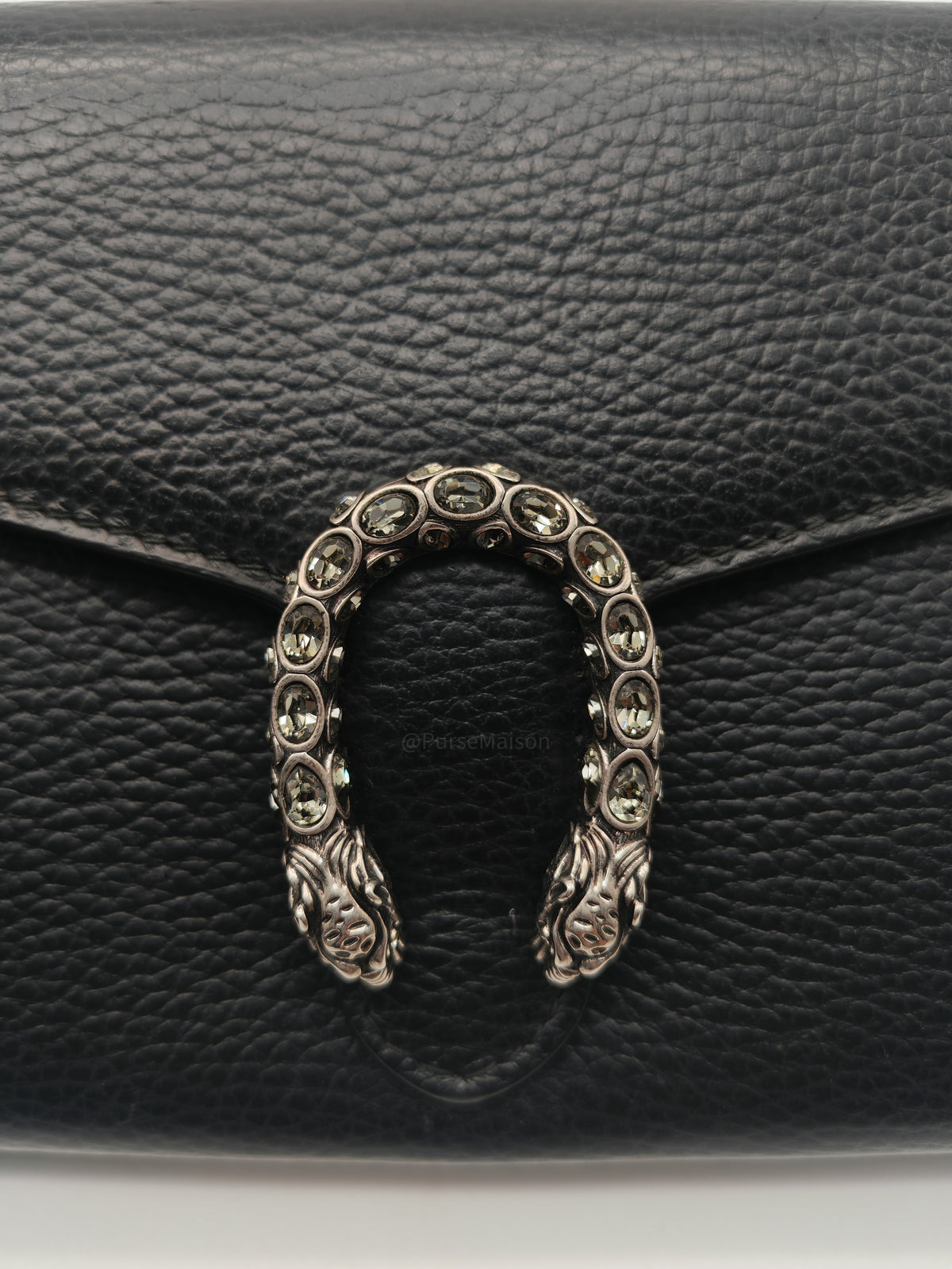Gucci Dionysus Wallet on Chain in Black Grained Calfskin Leather Silver Hardware