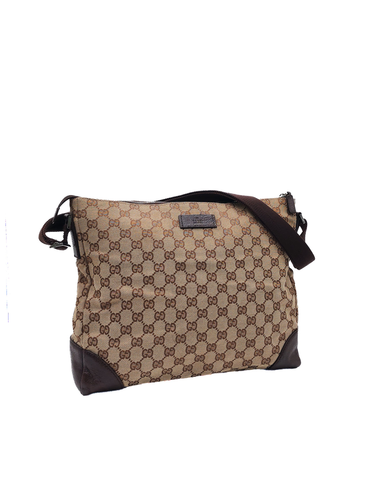 Gucci Zip Messenger Shoulder Bag in Monogram GG Canvas and Silver Hardware