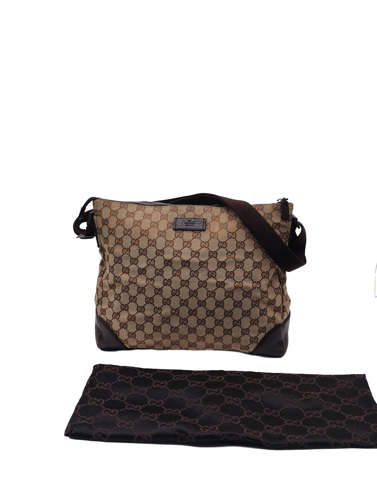 Gucci Zip Messenger Shoulder Bag in Monogram GG Canvas and Silver Hardware