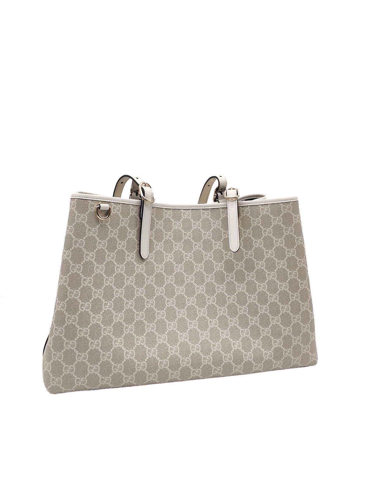 Gucci GG Emblem Tote Bag Large in White Monogram Canvas and Light Gold Hardware