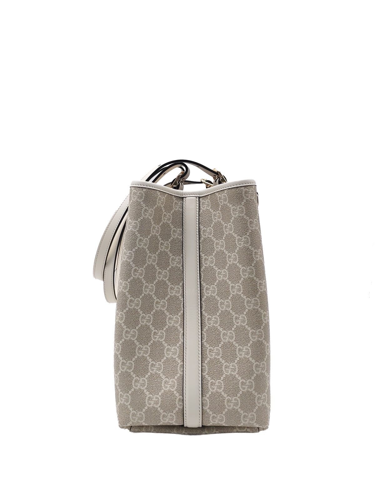 Gucci GG Emblem Tote Bag Large in White Monogram Canvas and Light Gold Hardware